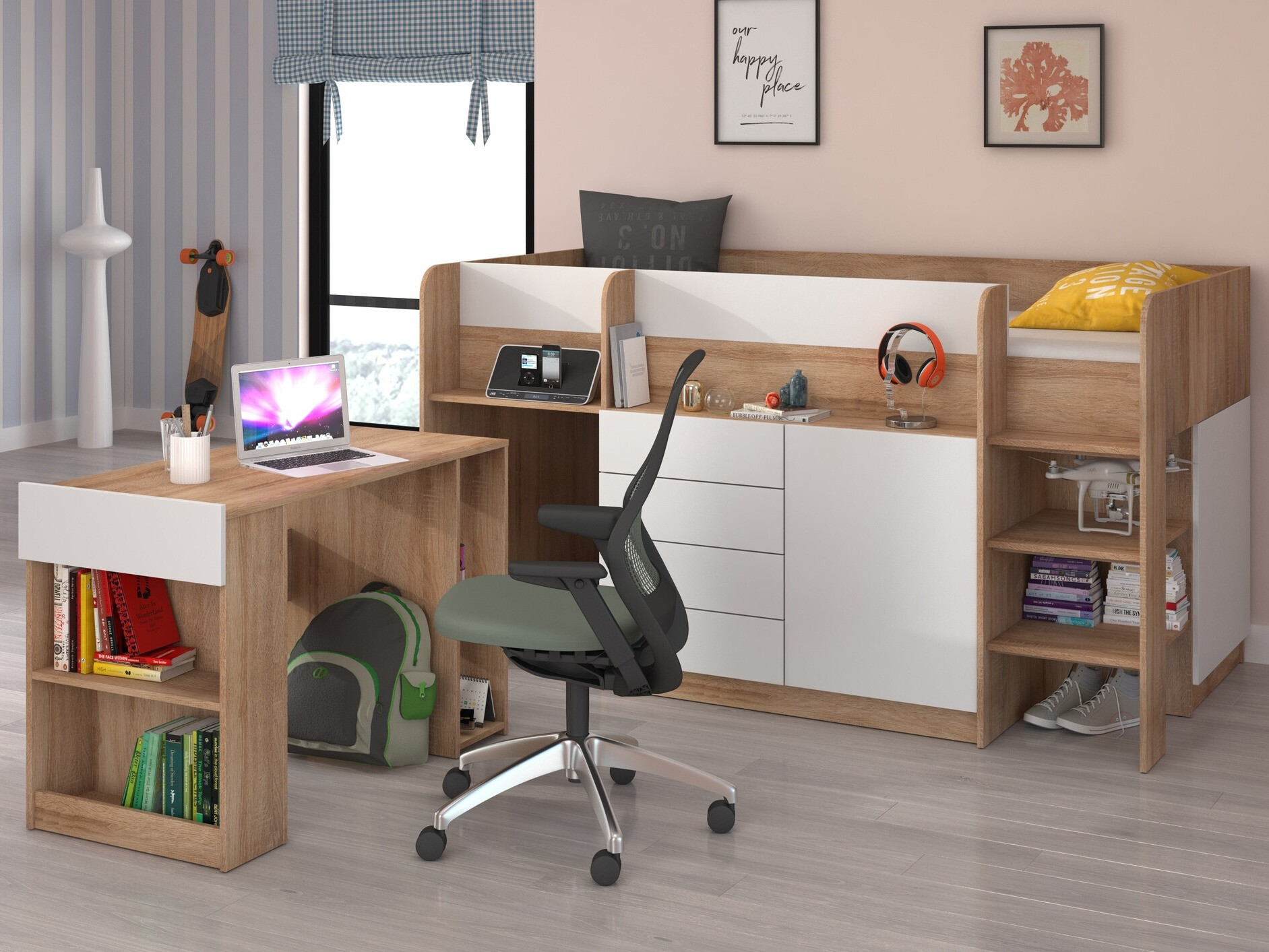 Loft bed Gilroy 116 (Sonoma oak + White)