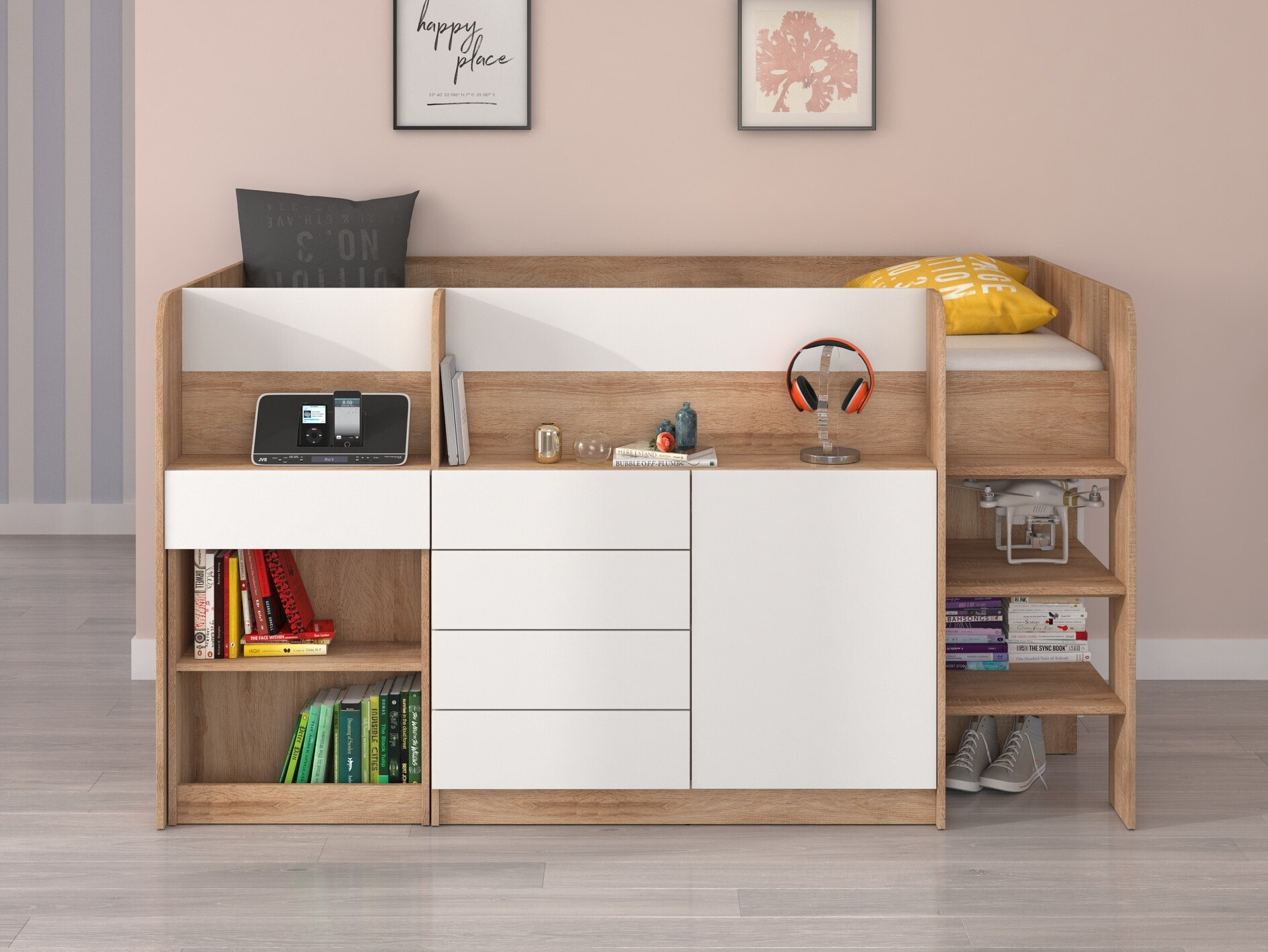 Loft bed Gilroy 116 (Sonoma oak + White)
