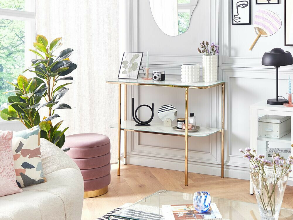 Console table Berwyn 1669 (Golden + White marble)
