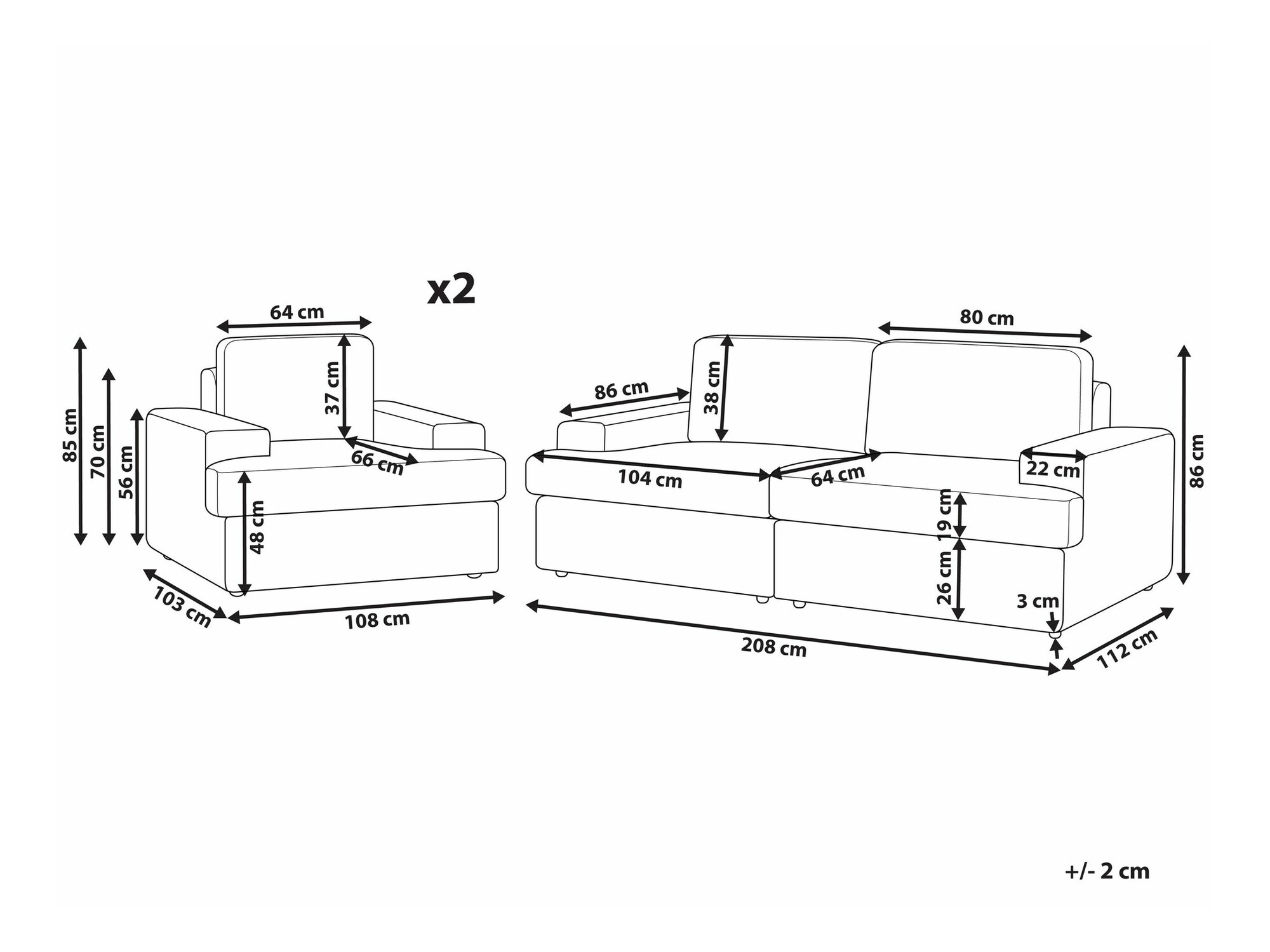 Σετ ταπετσαρισμένων επίπλων Berwyn 1693 (Ανοιχτό γκρι)