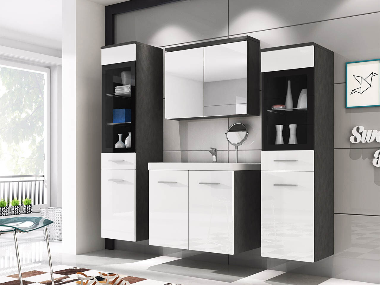 Bathroom set Scientia III (Glossy white + Matera grey)
