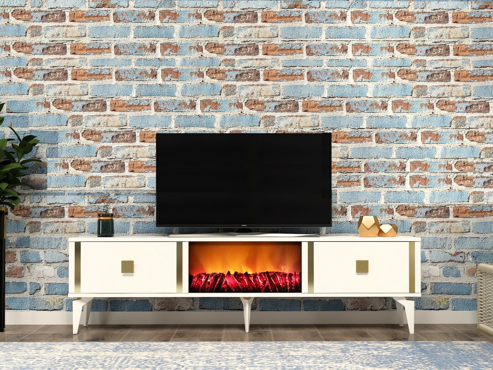 TV stand Kailua 1988 (White + Golden)