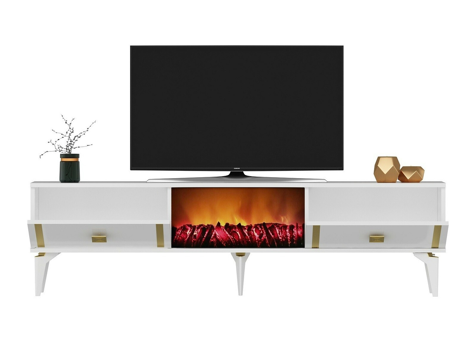TV stand Kailua 1988 (White + Golden)