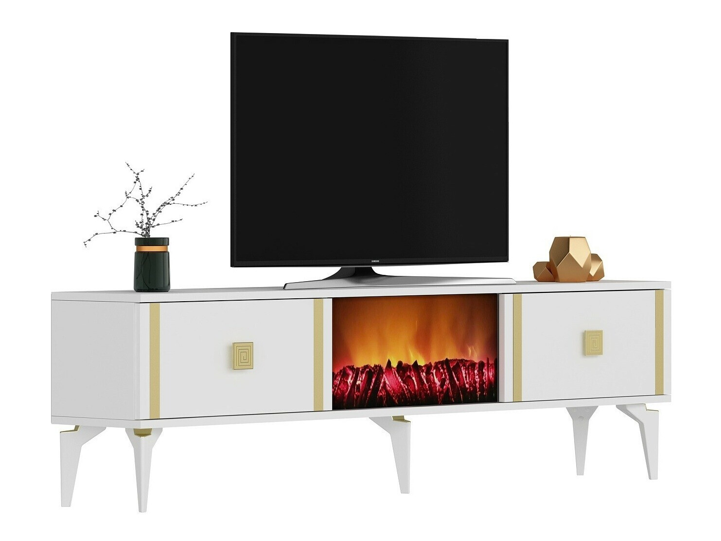 TV stand Kailua 1988 (White + Golden)