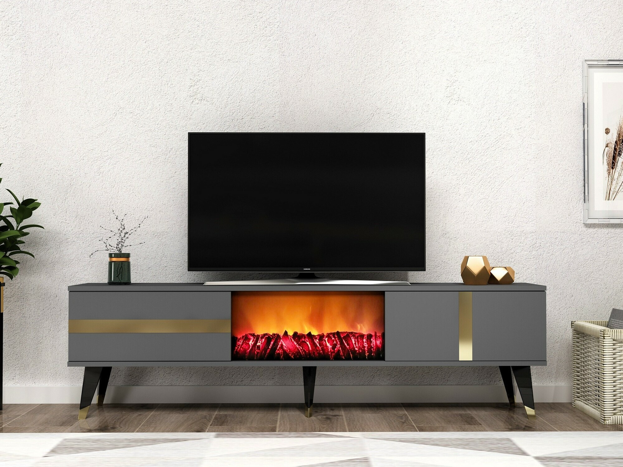 TV stand Kailua 1993 (Anthracite + Golden)