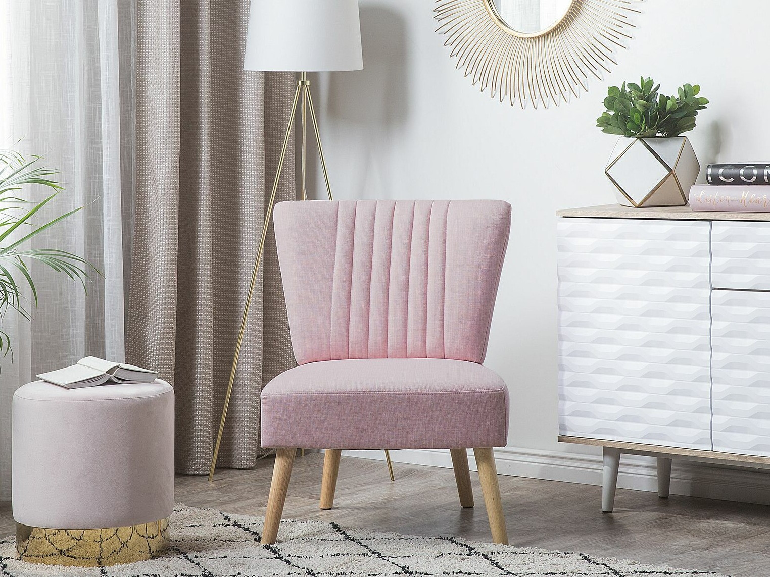 Πολυθρόνα Berwyn 1131 (Ροζ + Ανοιχτό χρώμα ξύλου)