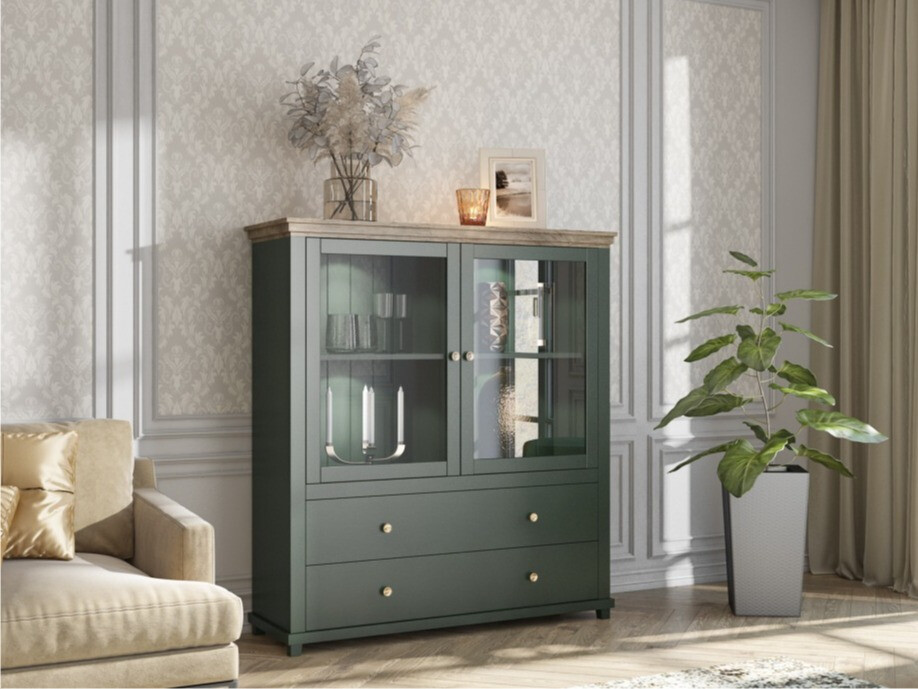 Chest of drawers Tolnue 105 (Dark green + Lefkas oak)