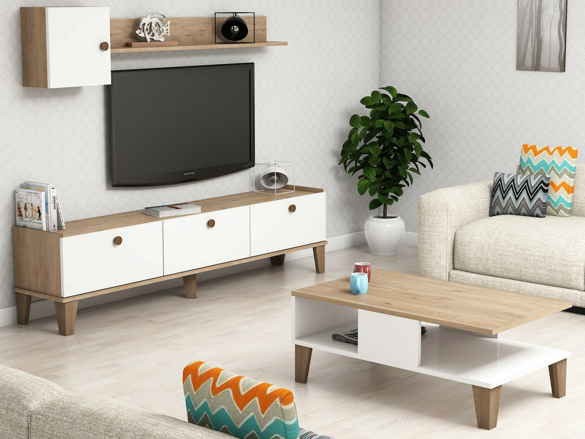 Living room set Kailua 723 (Oak + White)