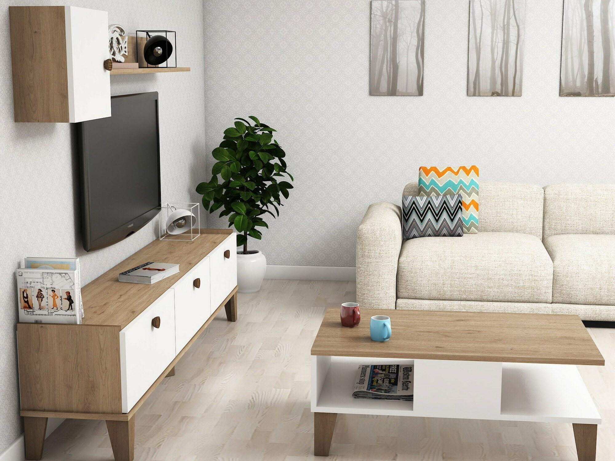 Living room set Kailua 723 (Oak + White)