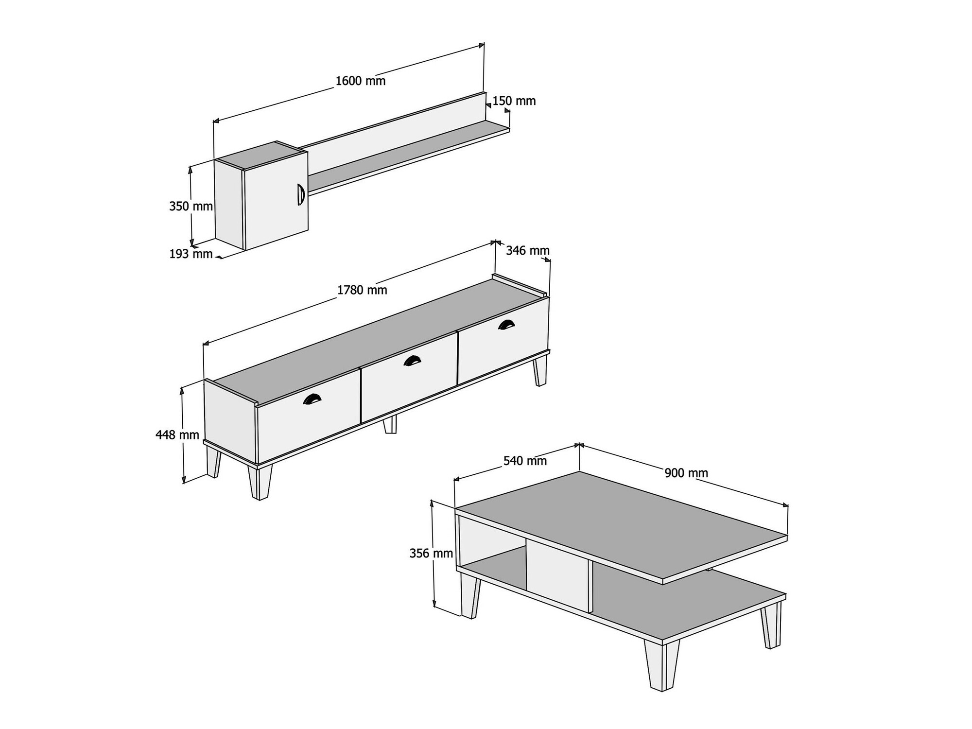 Living room set Kailua 723 (Oak + White)