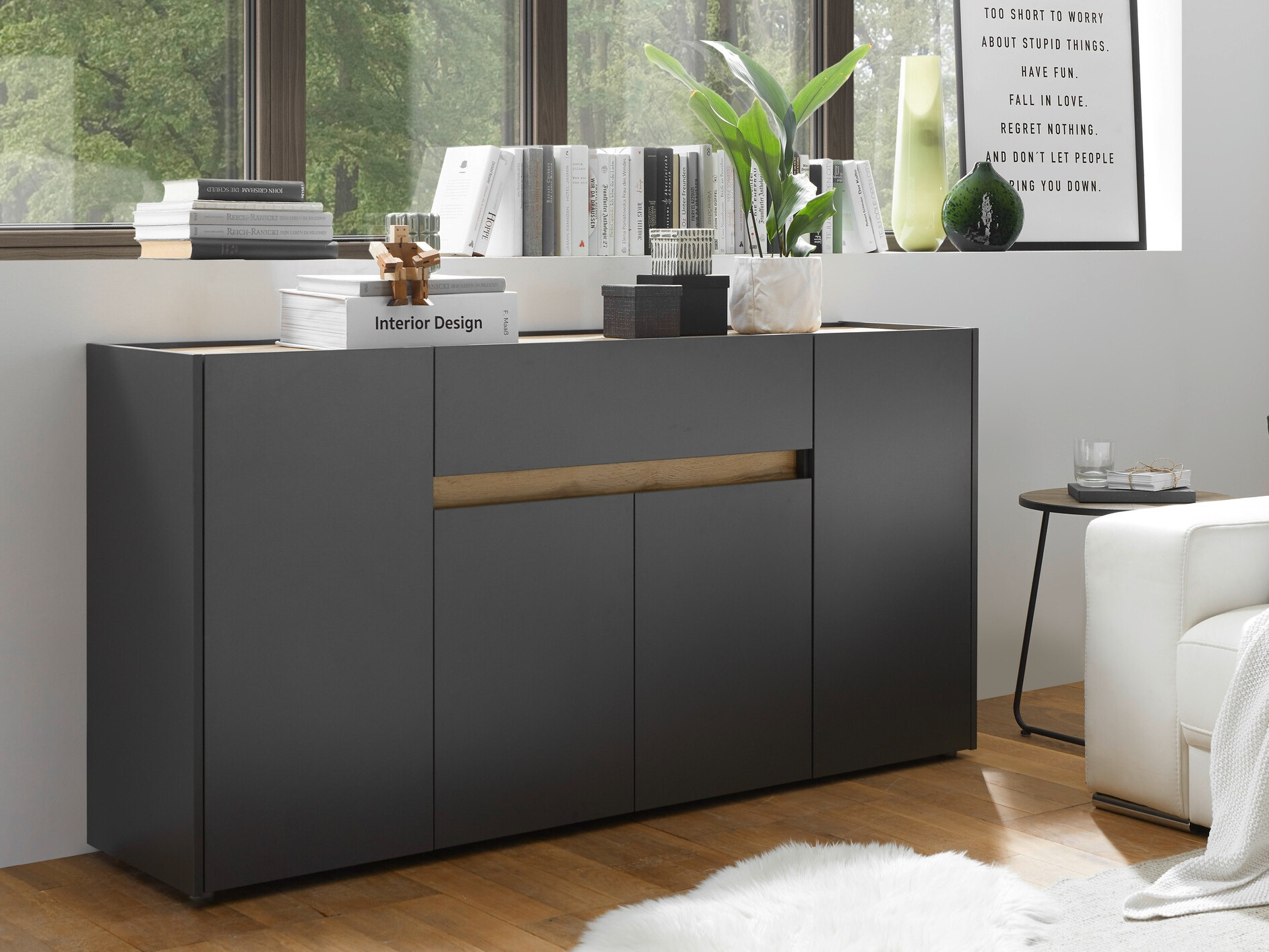 Chest of drawers Elbsori 117 (Anthracite + Wotan Oak)