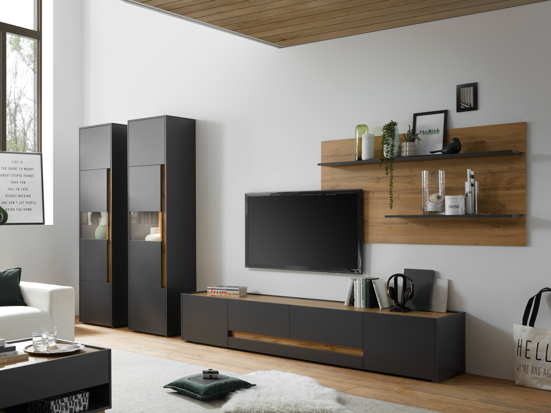TV stand Elbsori 116 (Anthracite + Wotan Oak)