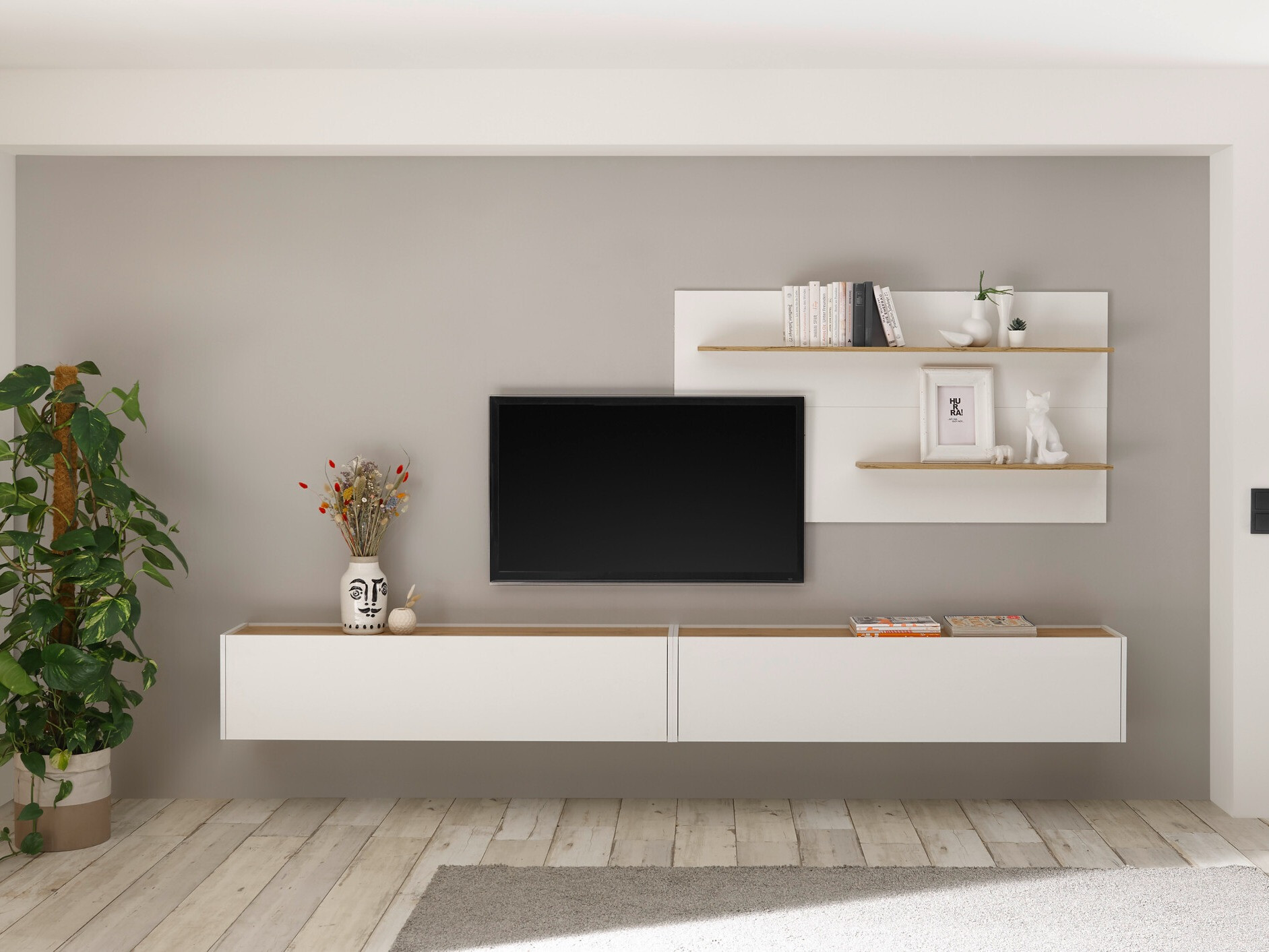 Living room set Elbsori 120 (White + Wotan Oak)