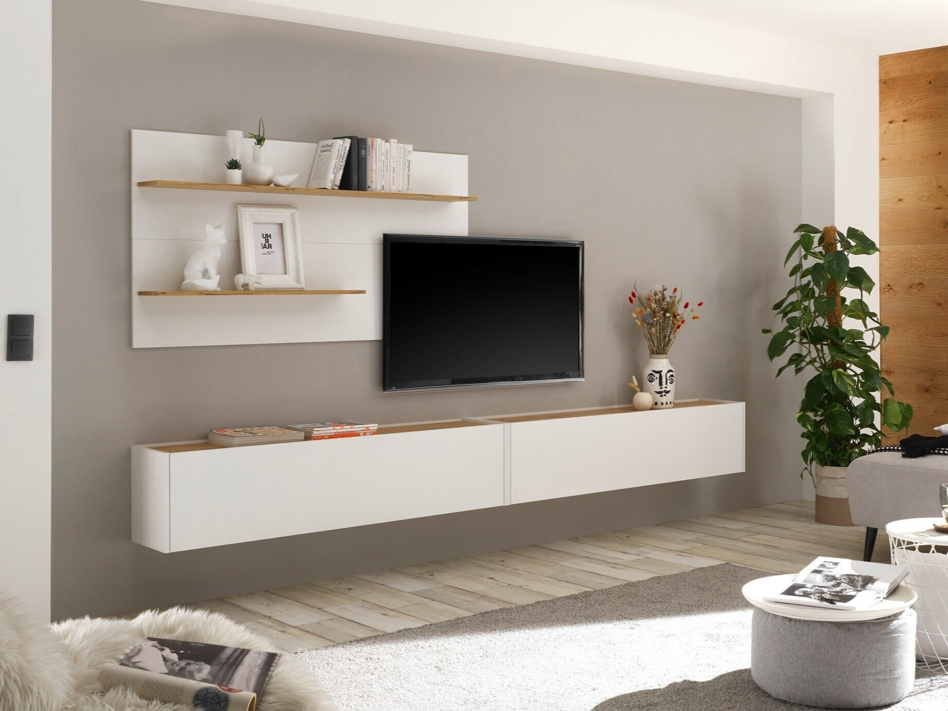 Living room set Elbsori 120 (White + Wotan Oak)