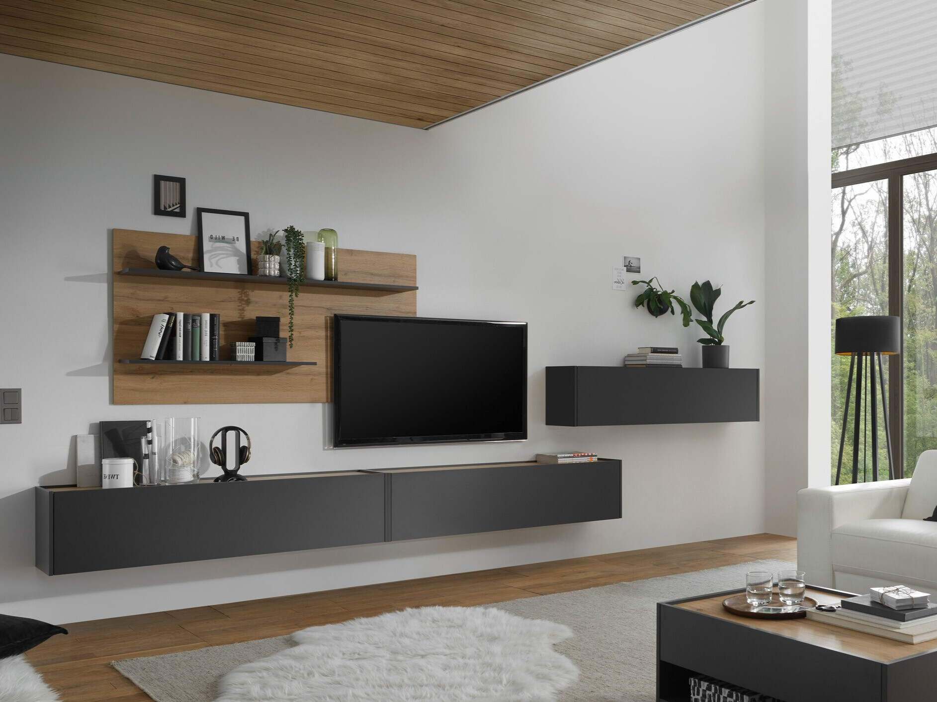Living room set Elbsori 121 (Anthracite + Wotan Oak)
