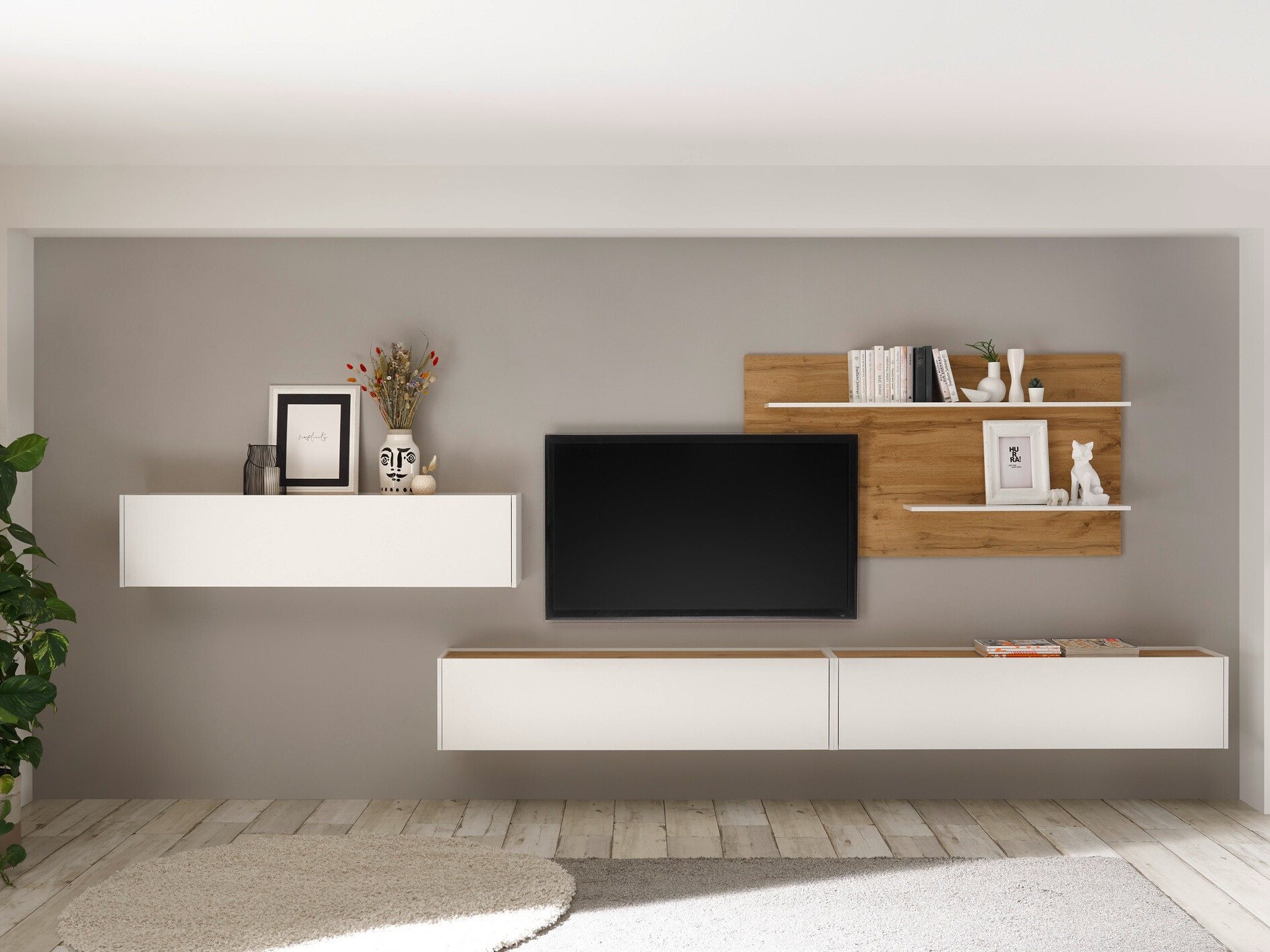 Living room set Elbsori 121 (White + Wotan Oak)