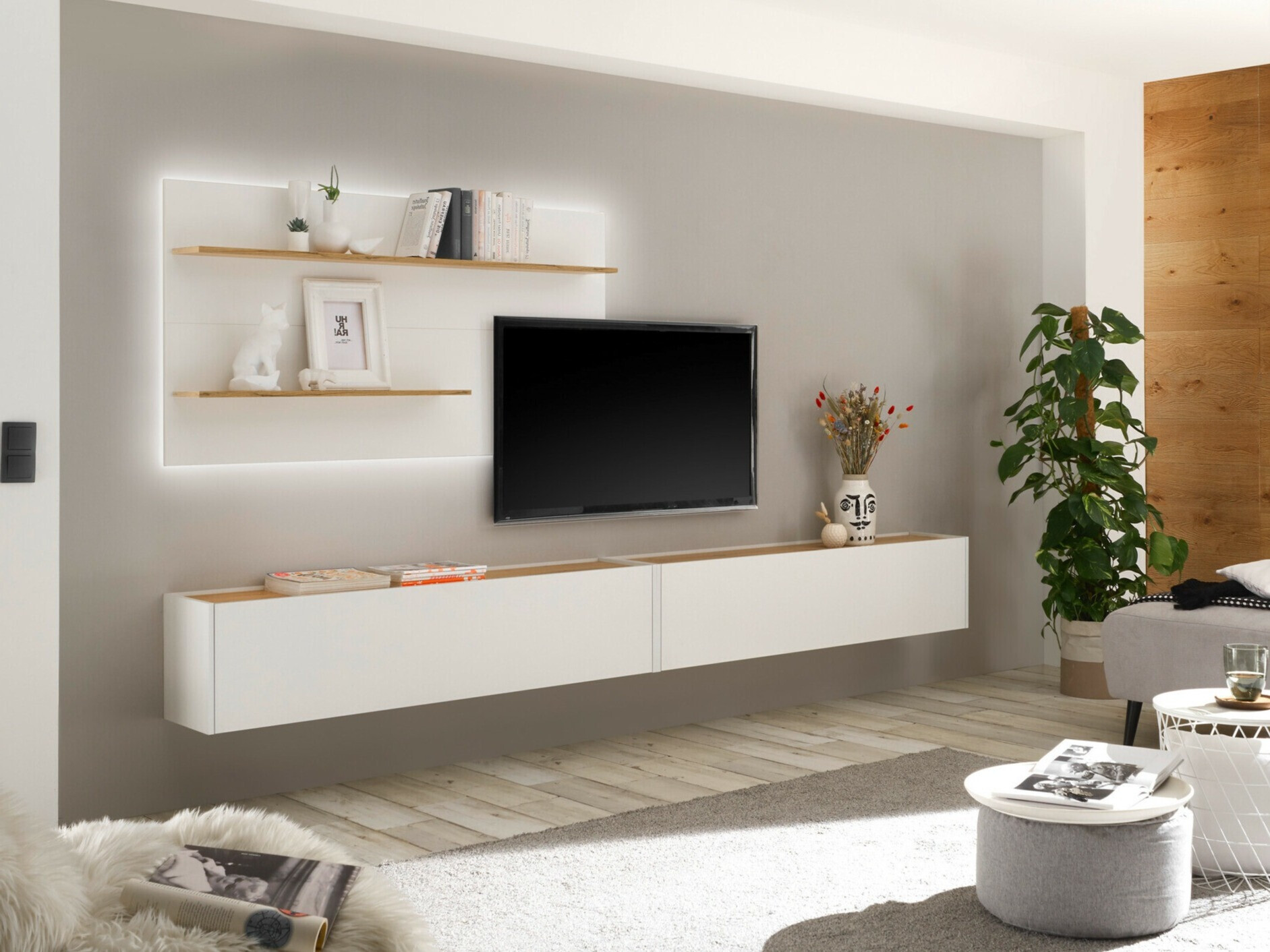 Σετ επίπλων σαλονιού Elbsori 120 (Άσπρο + Δρυς wotan)