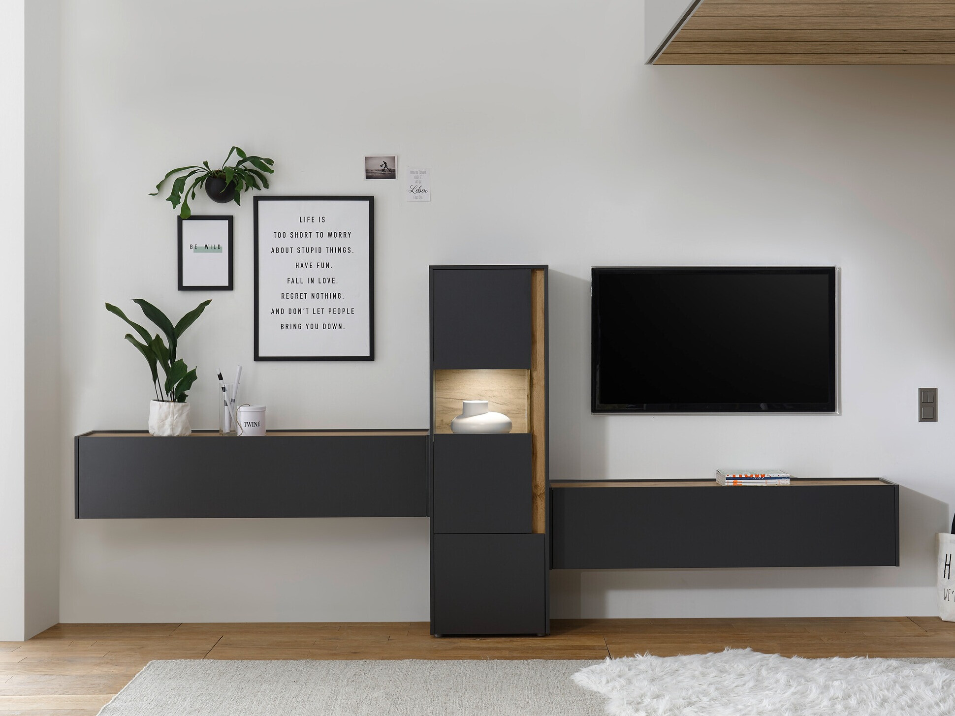 Σετ επίπλων σαλονιού Elbsori 122 (Ανθρακί + Δρυς wotan)