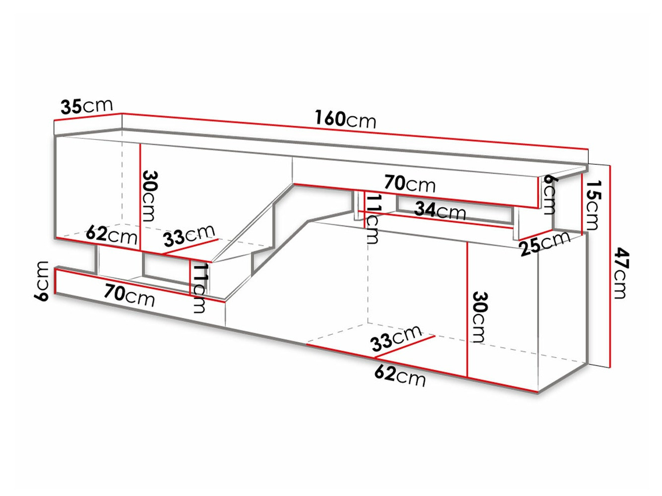 Έπιπλο τηλεόρασης Comfivo Daldune (Άσπρο + Δρυς wotan)