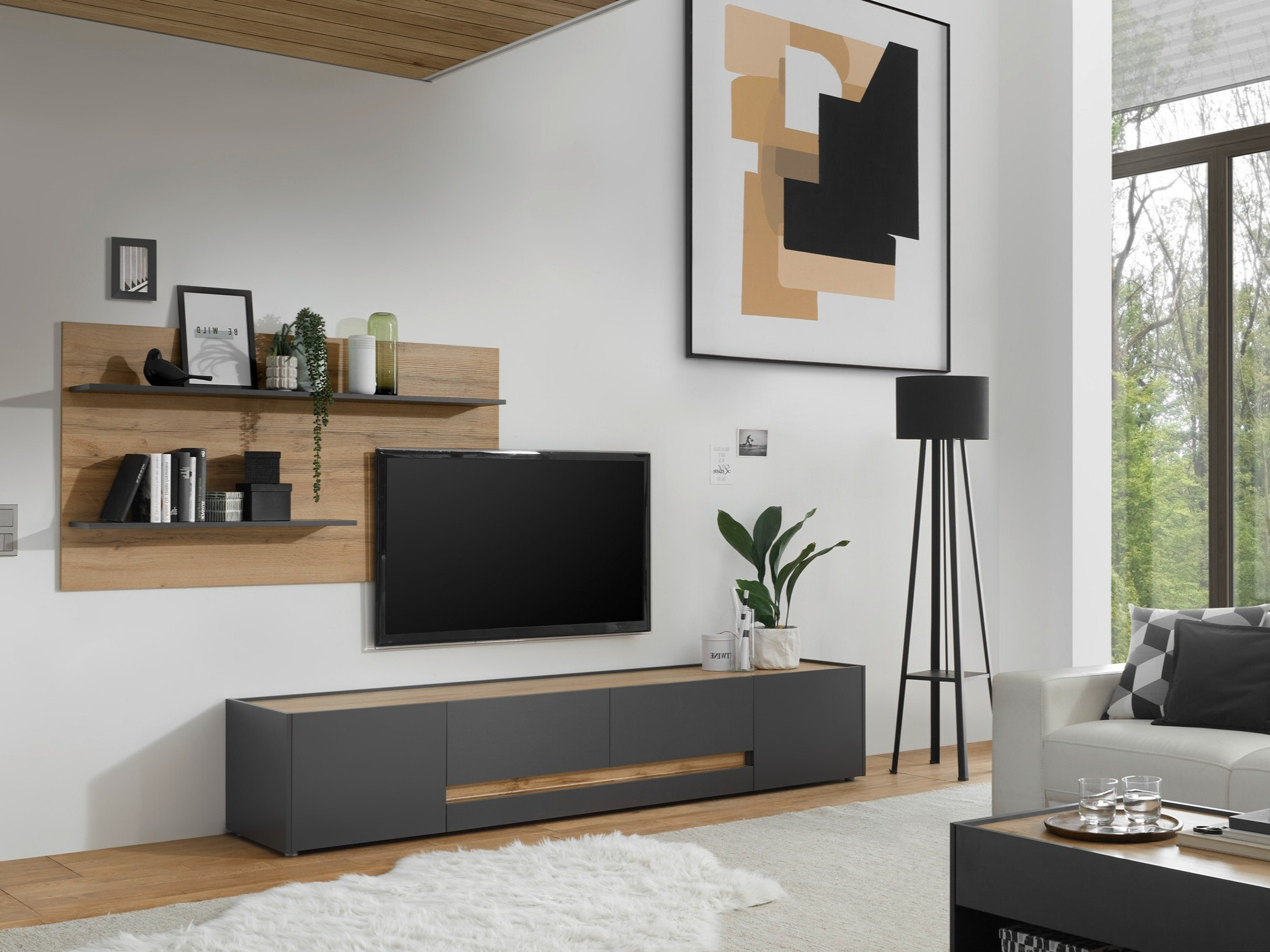 Living room set Elbsori 124 (Anthracite + Wotan Oak)