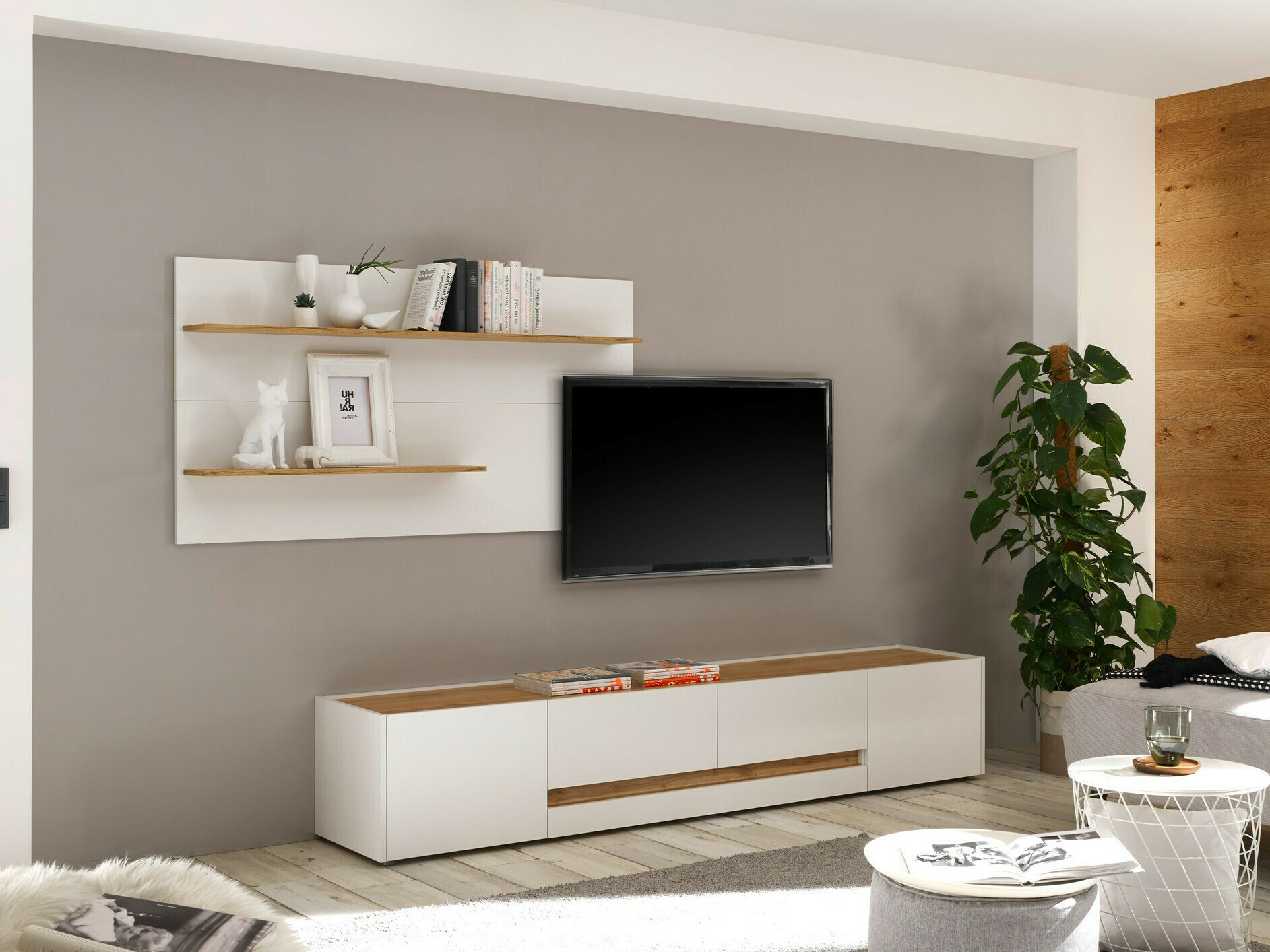 Σετ επίπλων σαλονιού Elbsori 124 (Άσπρο + Δρυς wotan)