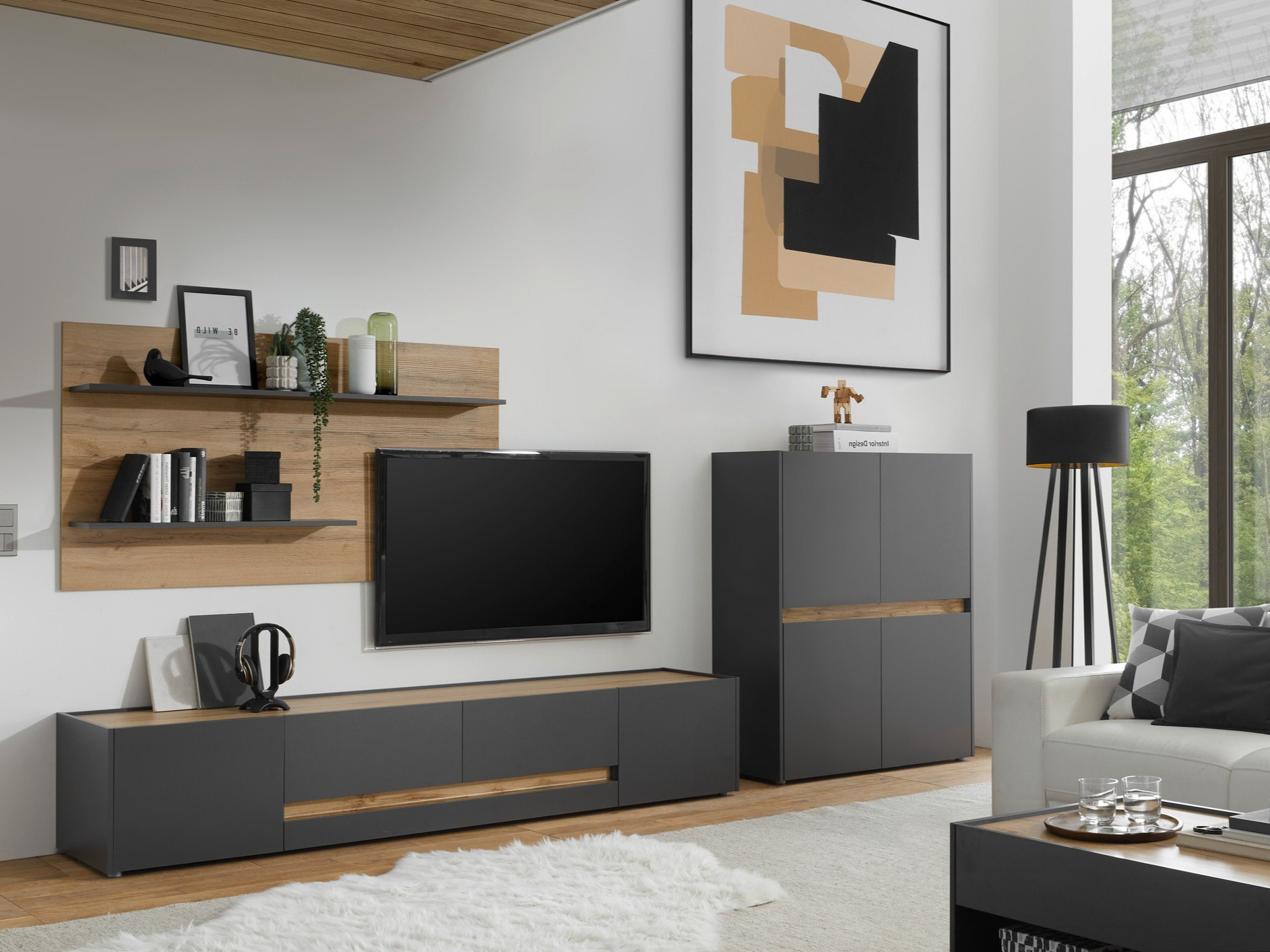 Living room set Elbsori 127 (Anthracite + Wotan Oak)