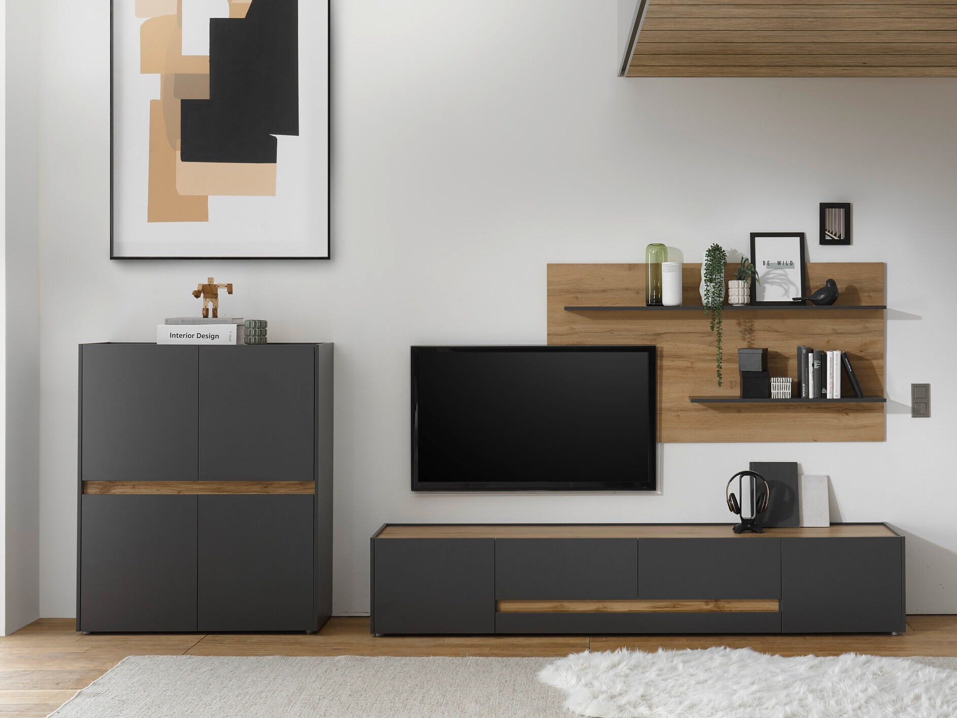 Living room set Elbsori 127 (Anthracite + Wotan Oak)
