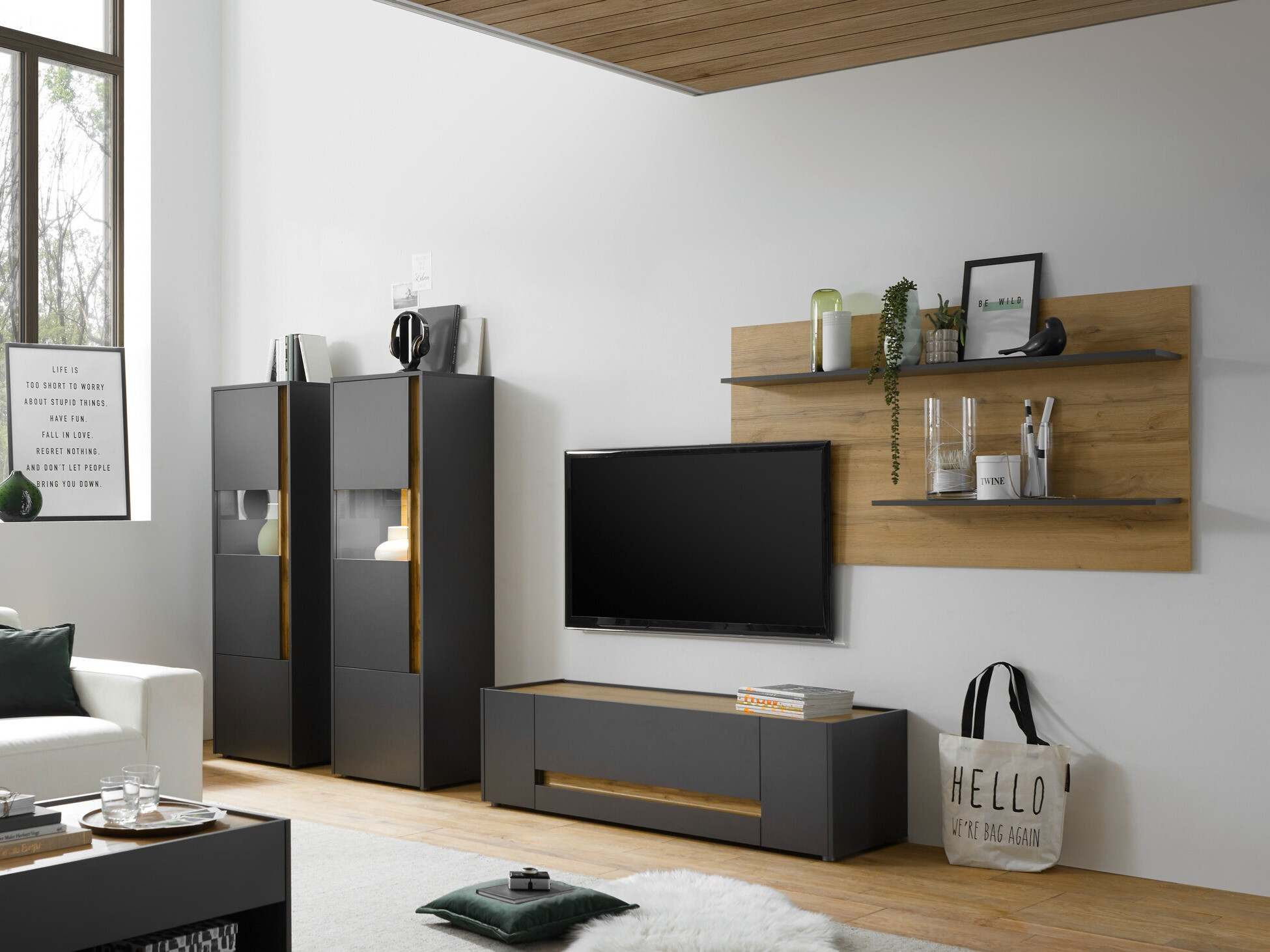 Living room set Elbsori 128 (Anthracite + Wotan Oak)