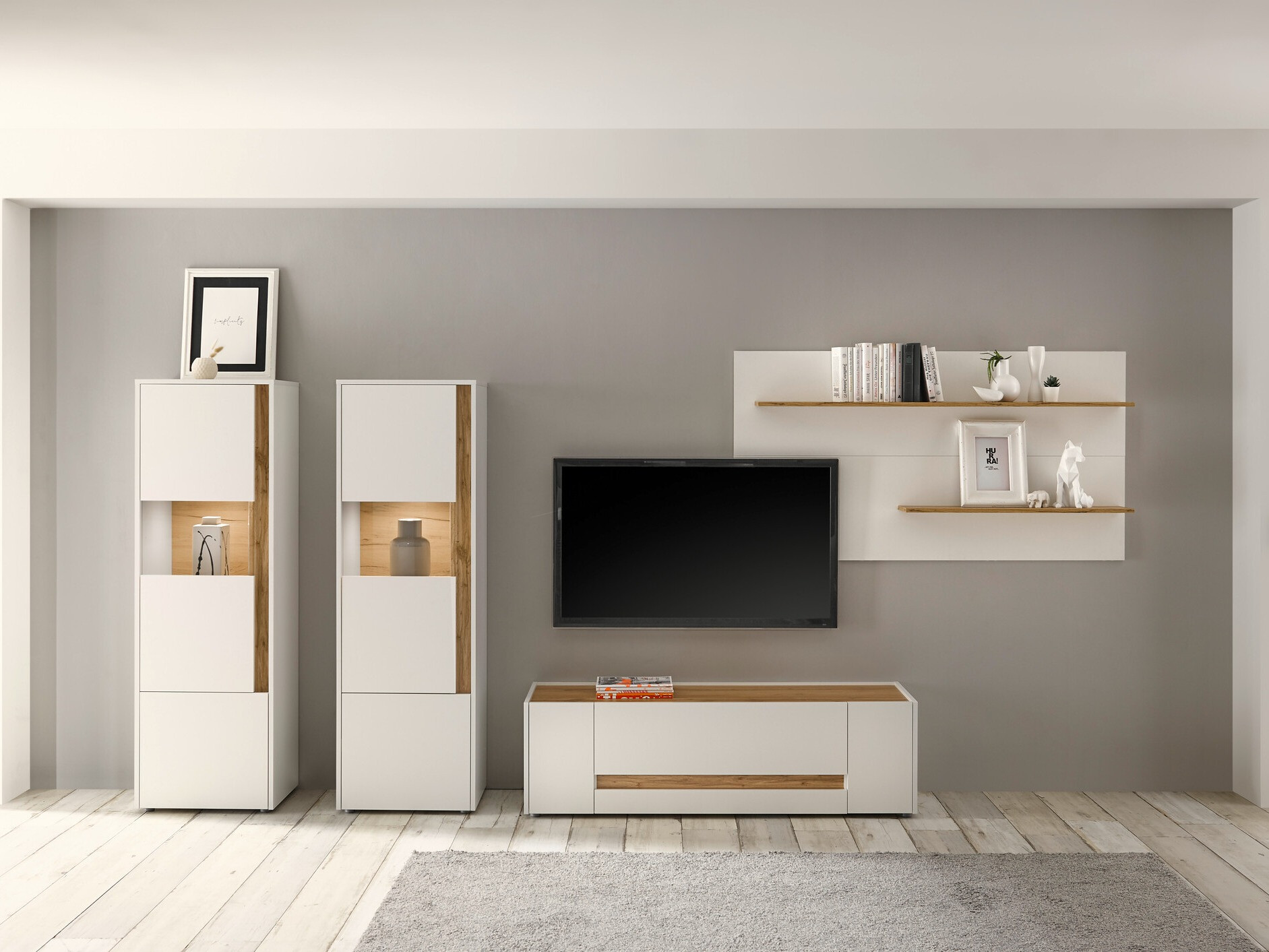 Living room set Elbsori 128 (White + Wotan Oak)