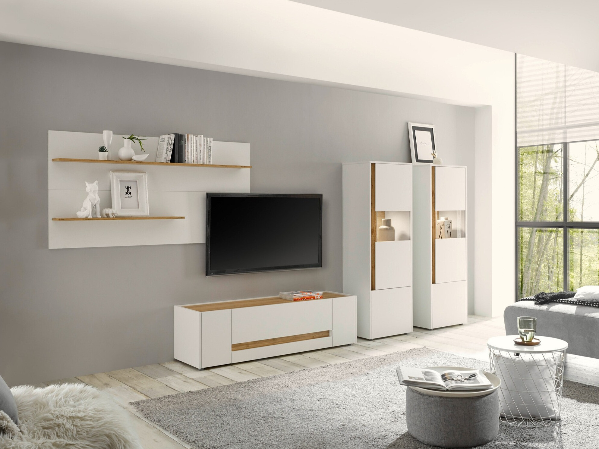 Living room set Elbsori 128 (White + Wotan Oak)