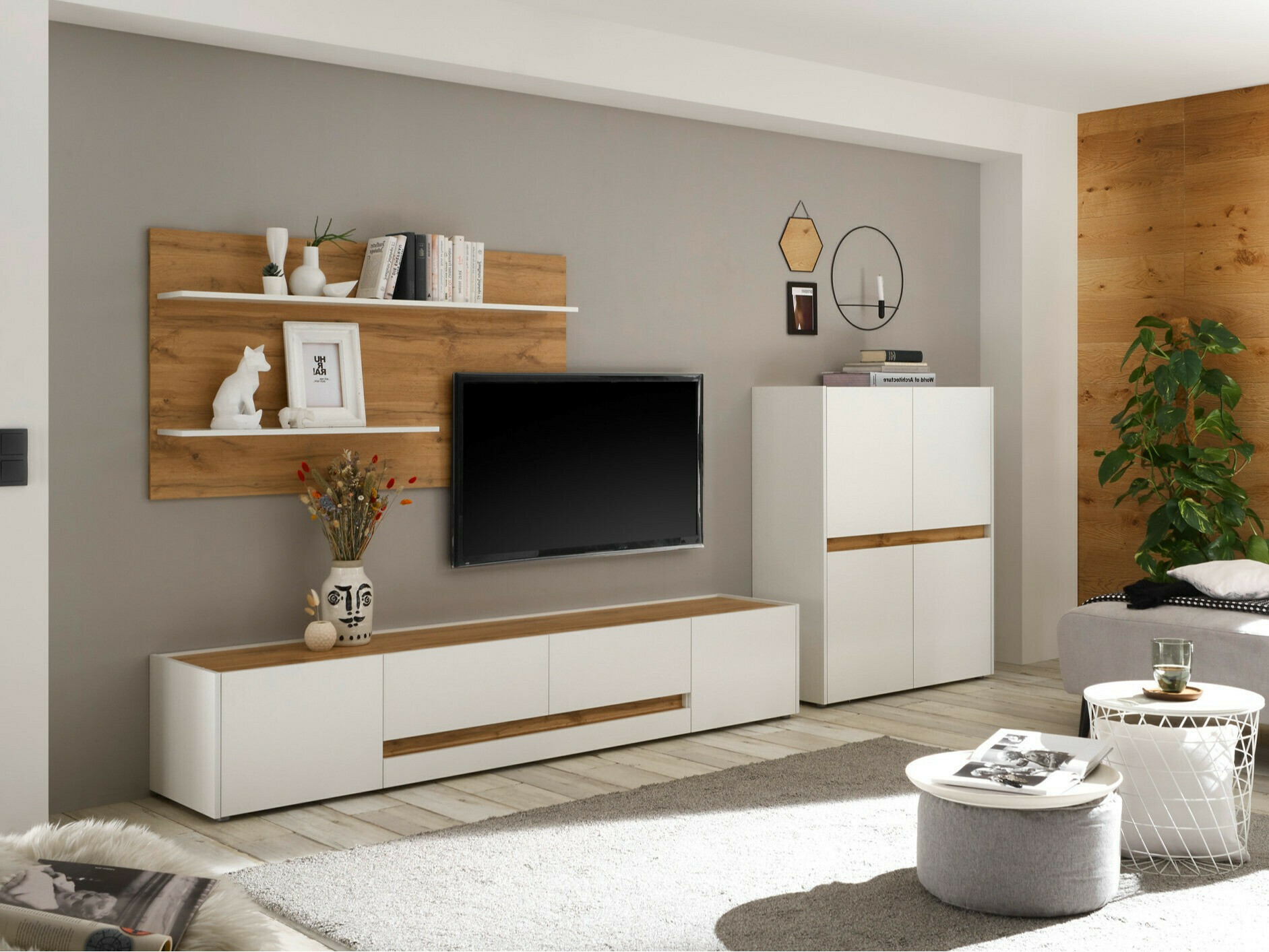 Σετ επίπλων σαλονιού Elbsori 127 (Άσπρο + Δρυς wotan)