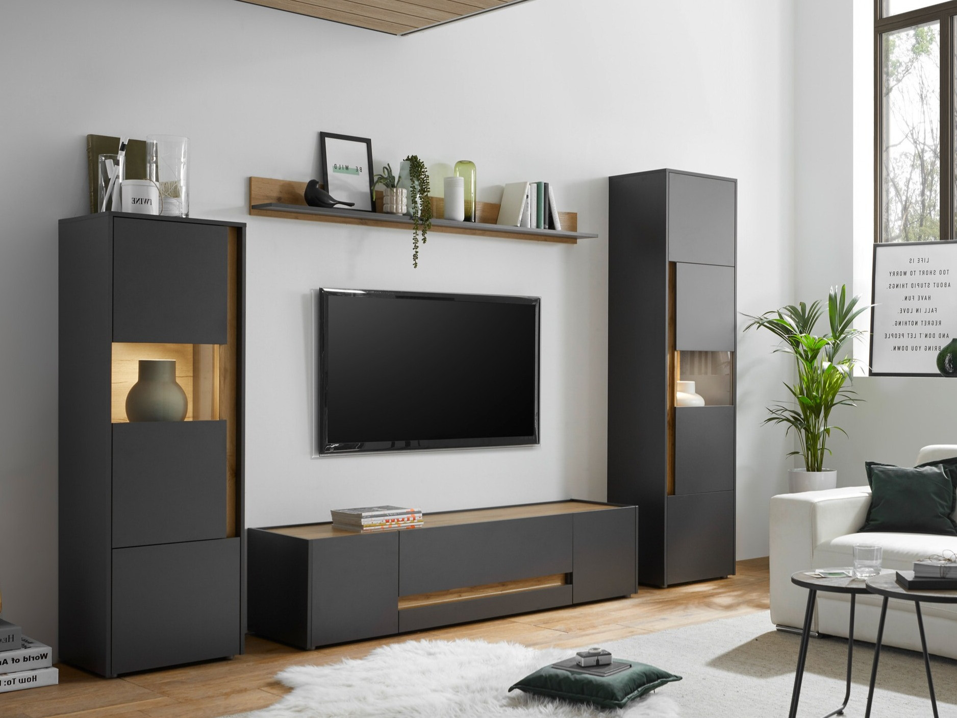 Living room set Elbsori 130 (Anthracite + Wotan Oak)