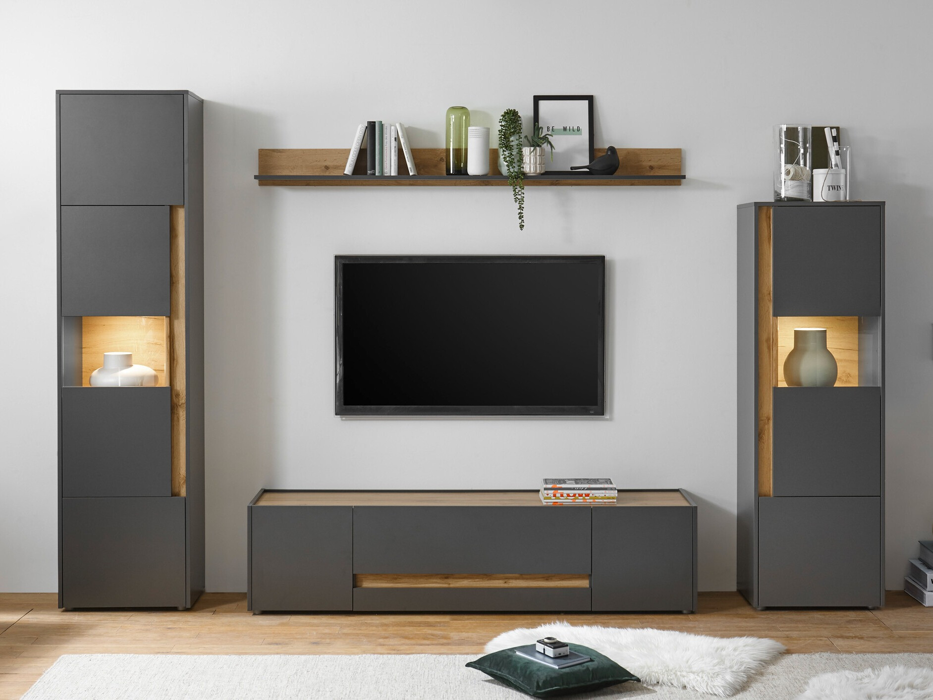 Living room set Elbsori 130 (Anthracite + Wotan Oak)