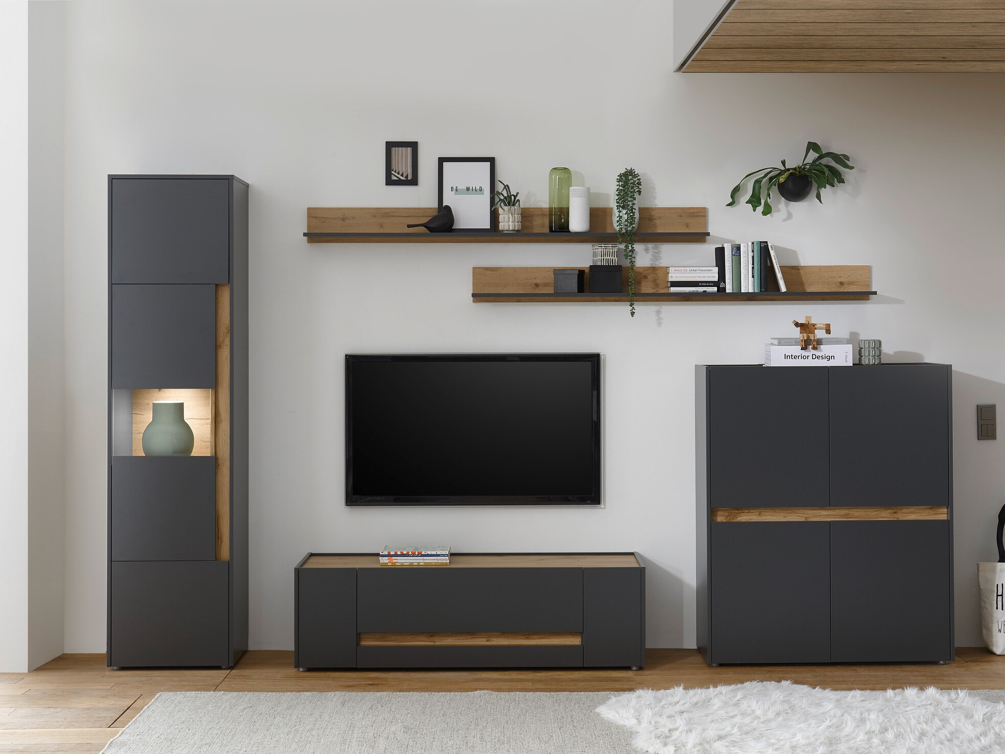 Living room set Elbsori 131 (Anthracite + Wotan Oak)