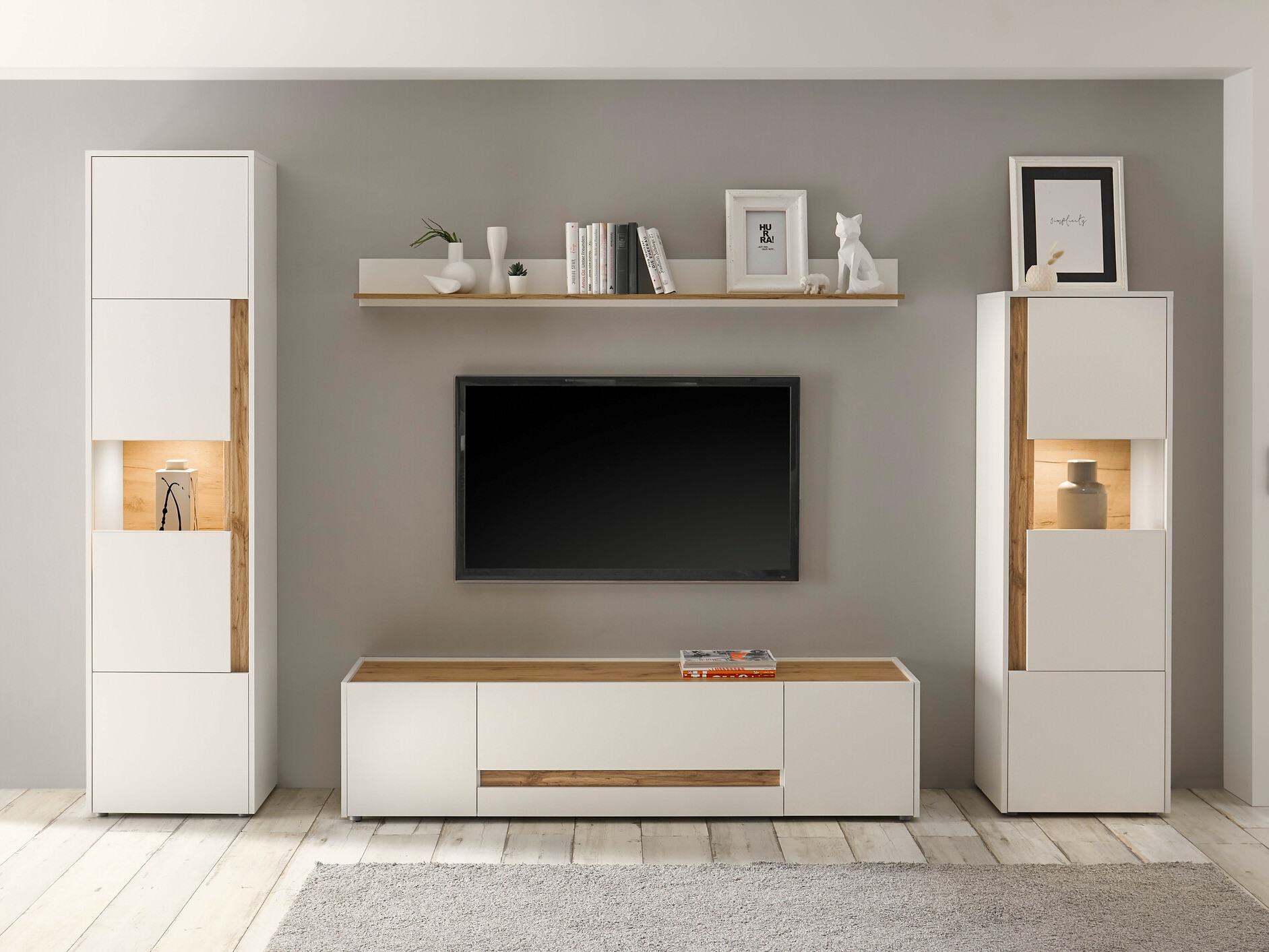 Σετ επίπλων σαλονιού Elbsori 130 (Άσπρο + Δρυς wotan)