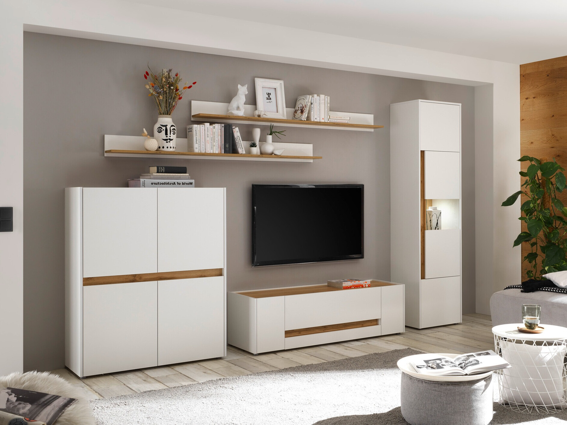 Σετ επίπλων σαλονιού Elbsori 131 (Άσπρο + Δρυς wotan)