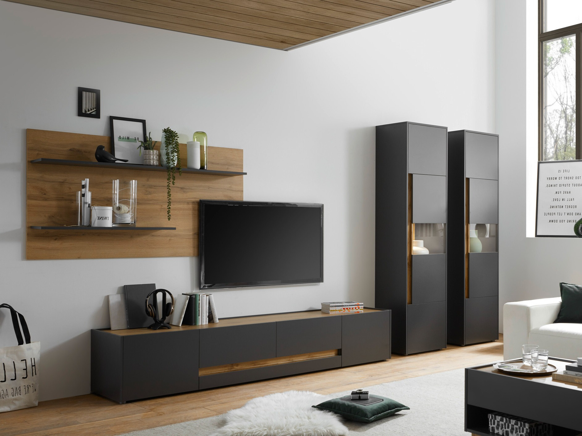 Living room set Elbsori 132 (Anthracite + Wotan Oak)