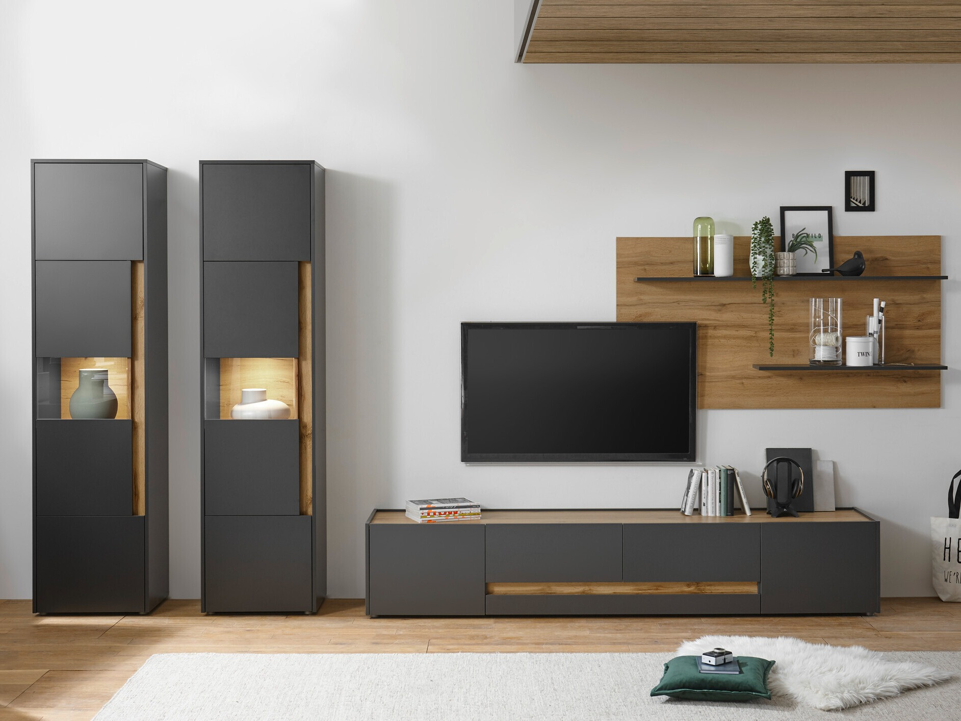 Living room set Elbsori 132 (Anthracite + Wotan Oak)