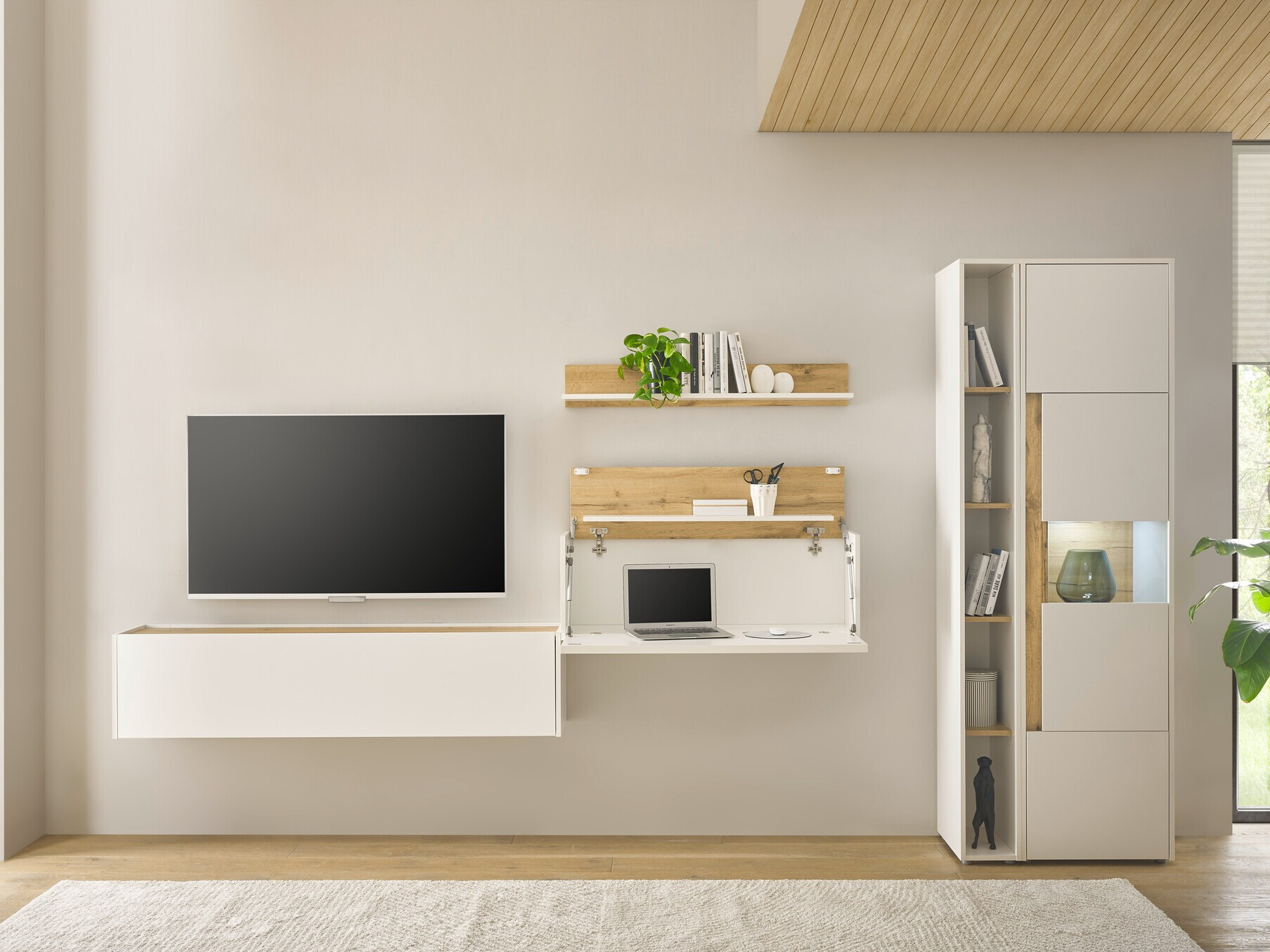 Living room set Elbsori 133 (White + Wotan Oak)