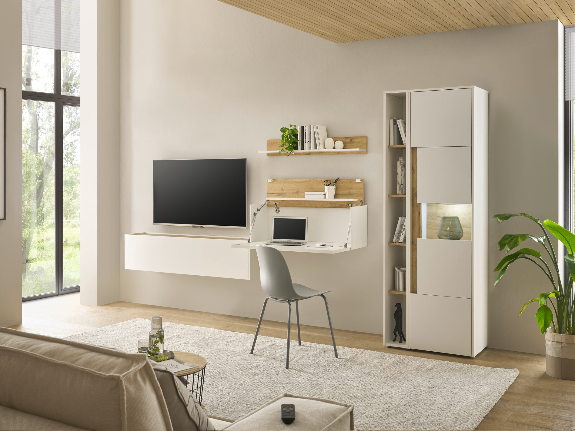 Living room set Elbsori 133 (White + Wotan Oak)