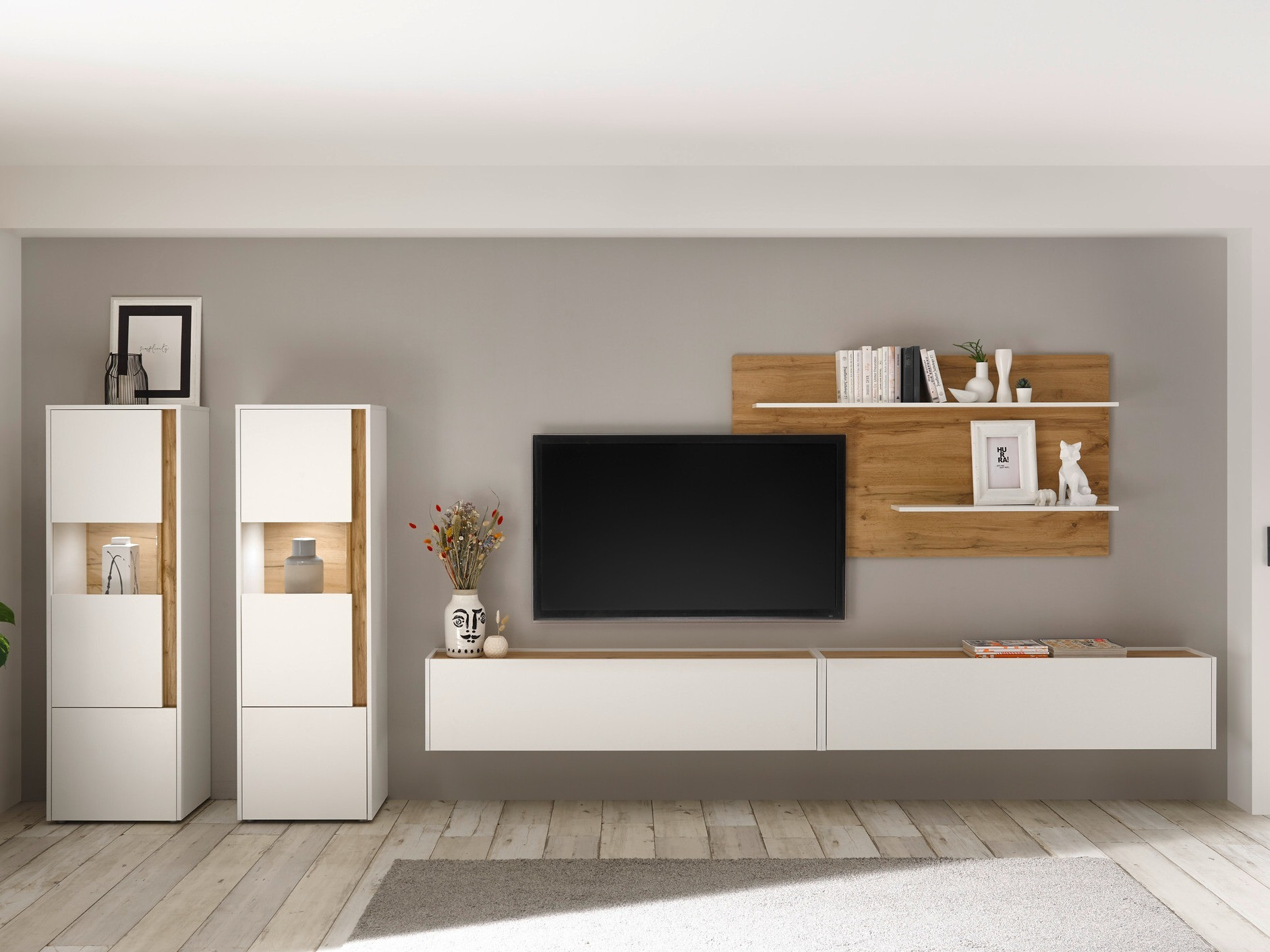 Living room set Elbsori 135 (White + Wotan Oak)