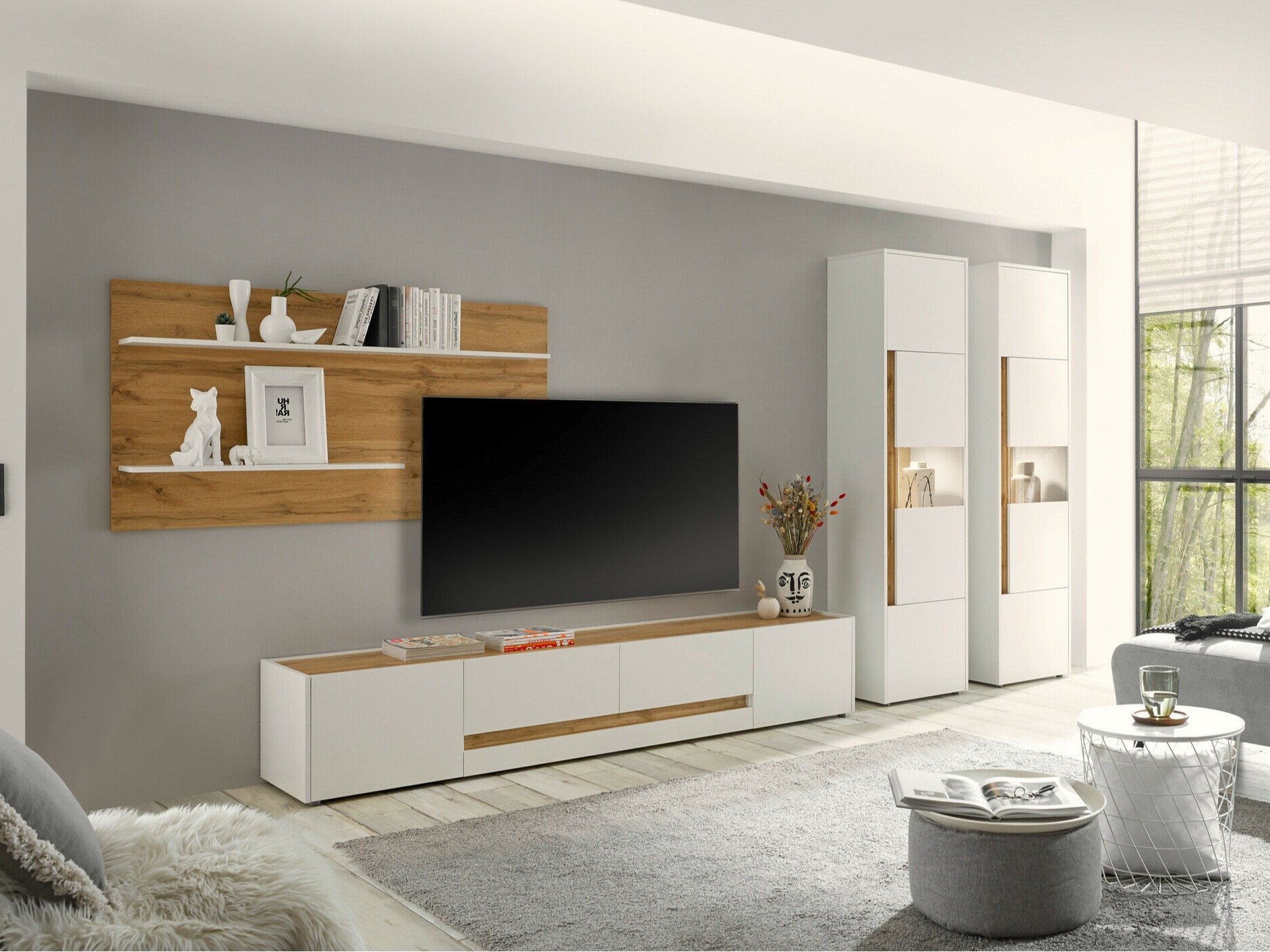 Σετ επίπλων σαλονιού Elbsori 132 (Άσπρο + Δρυς wotan)