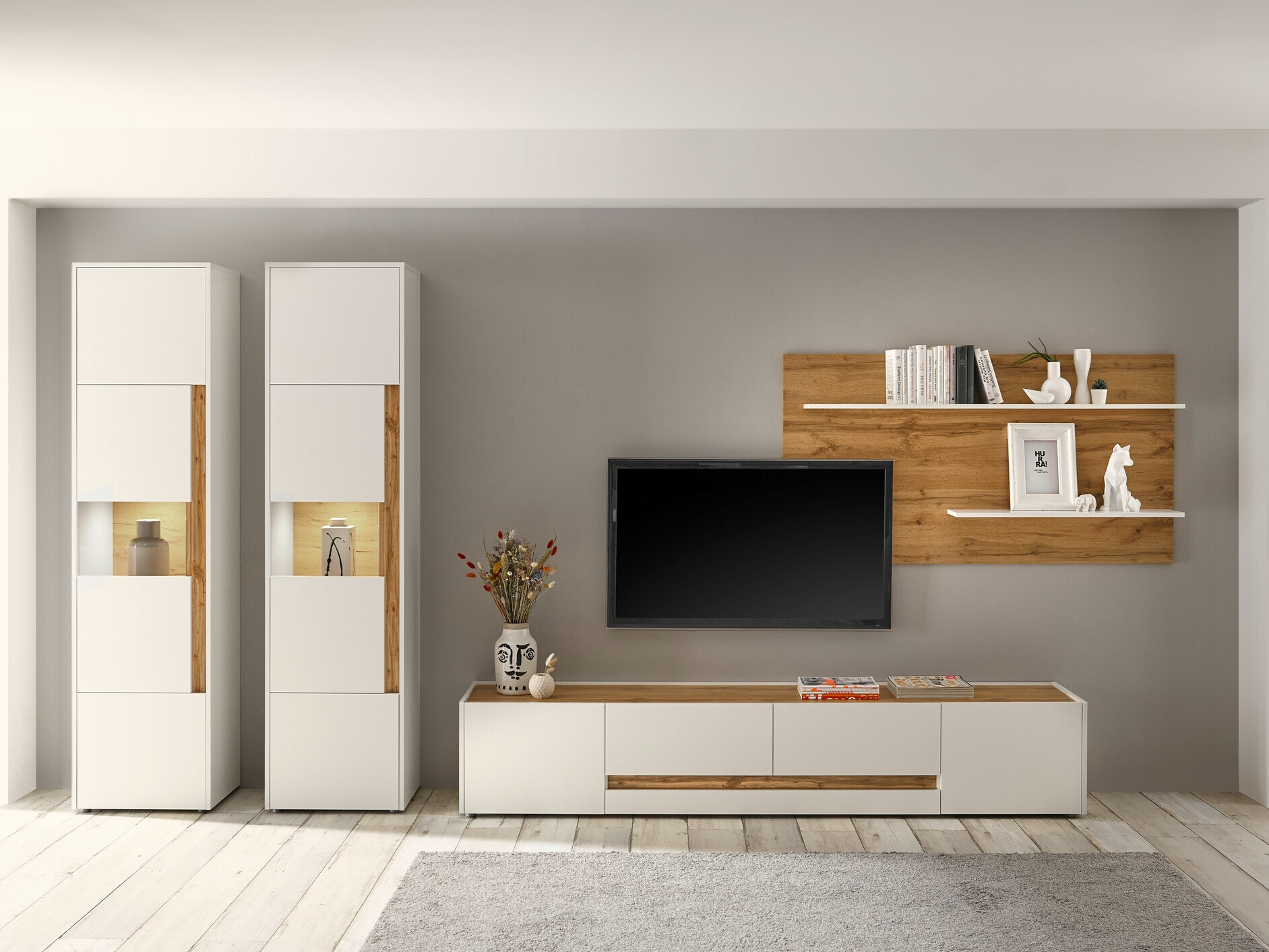 Σετ επίπλων σαλονιού Elbsori 132 (Άσπρο + Δρυς wotan)