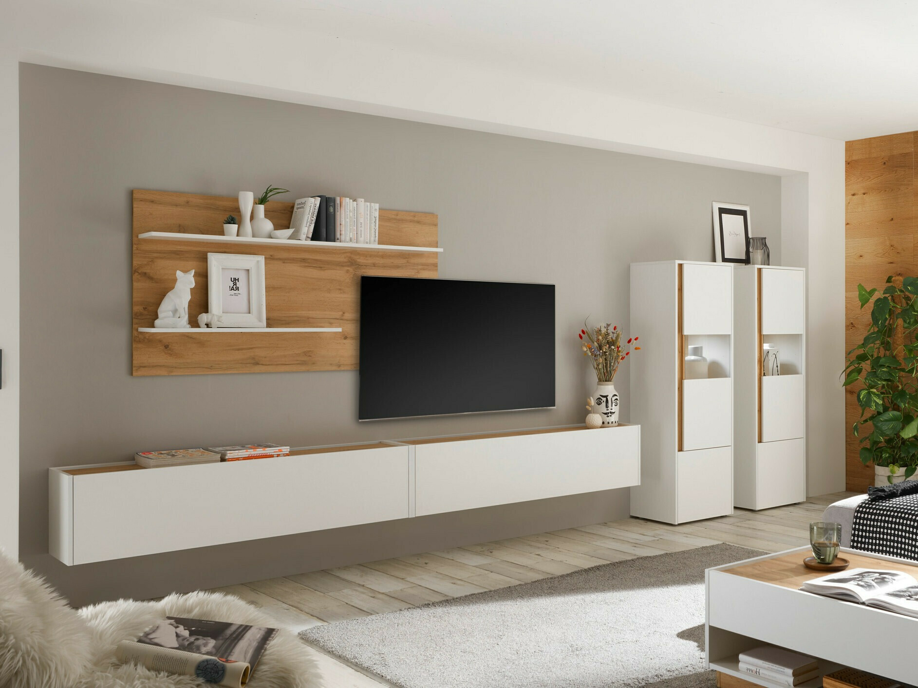 Σετ επίπλων σαλονιού Elbsori 135 (Άσπρο + Δρυς wotan)