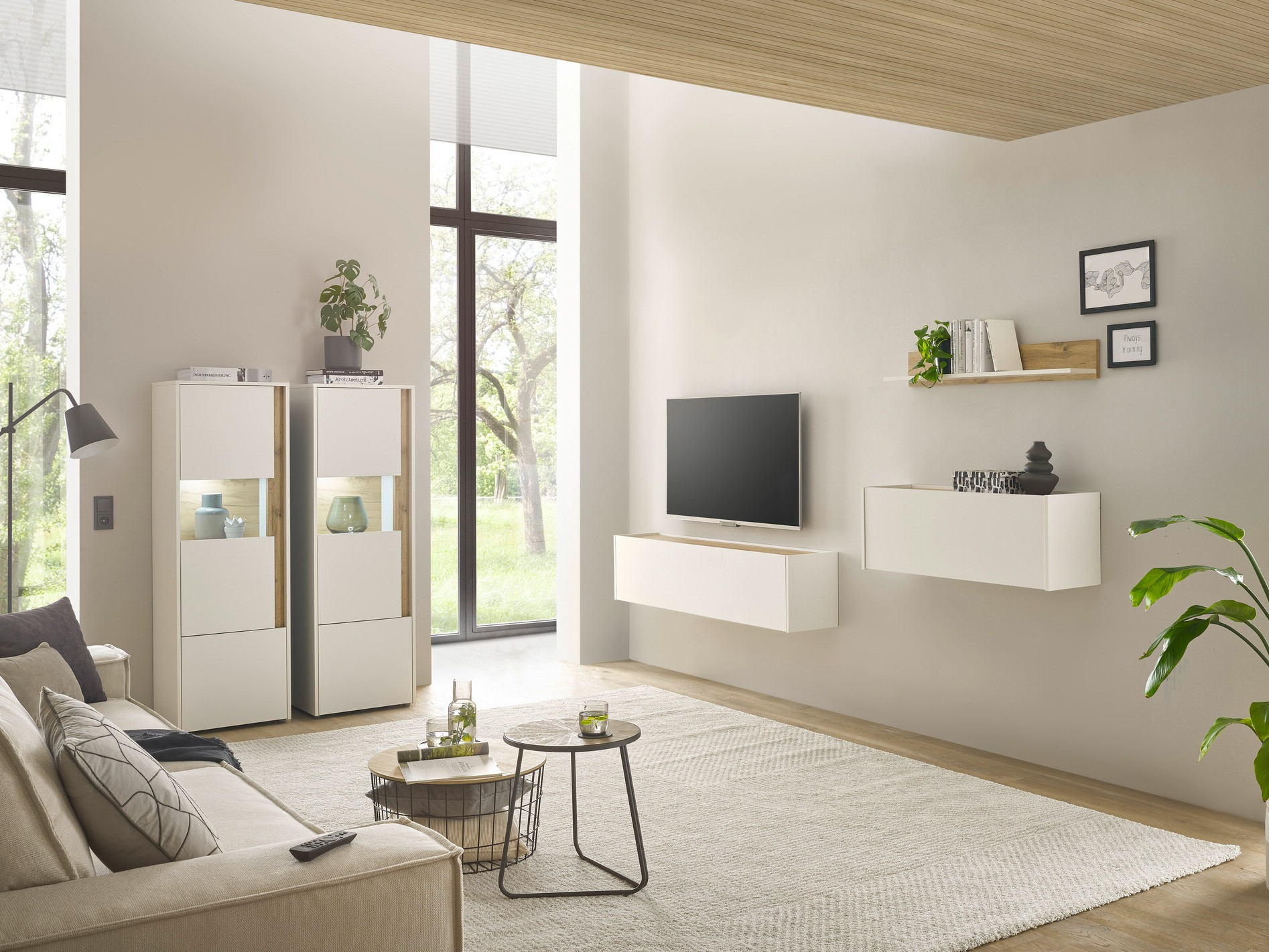 Σετ επίπλων σαλονιού Elbsori 136 (Άσπρο + Δρυς wotan)