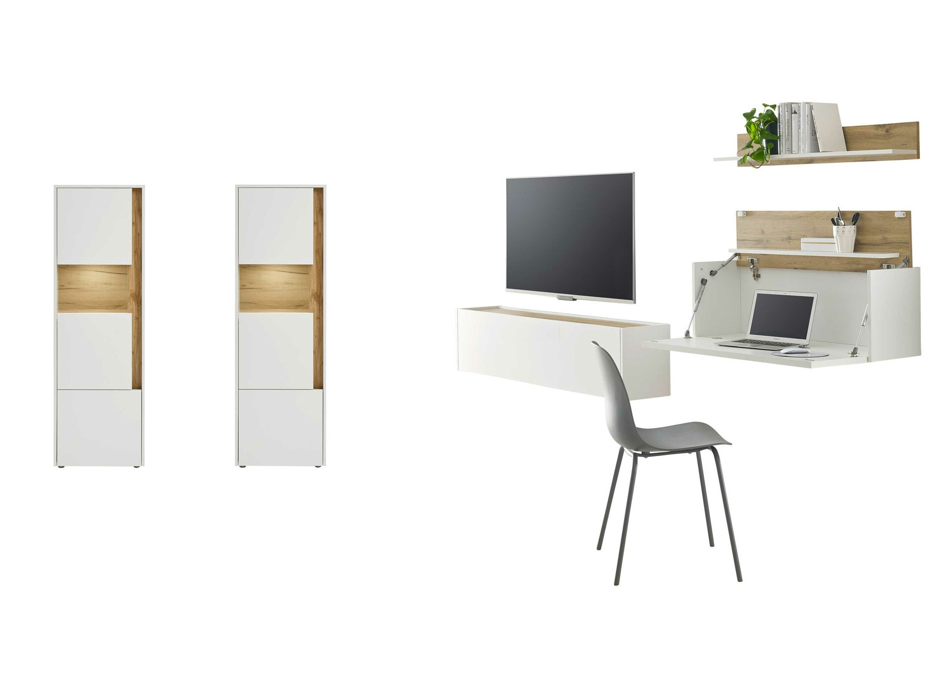 Σετ επίπλων σαλονιού Elbsori 136 (Άσπρο + Δρυς wotan)