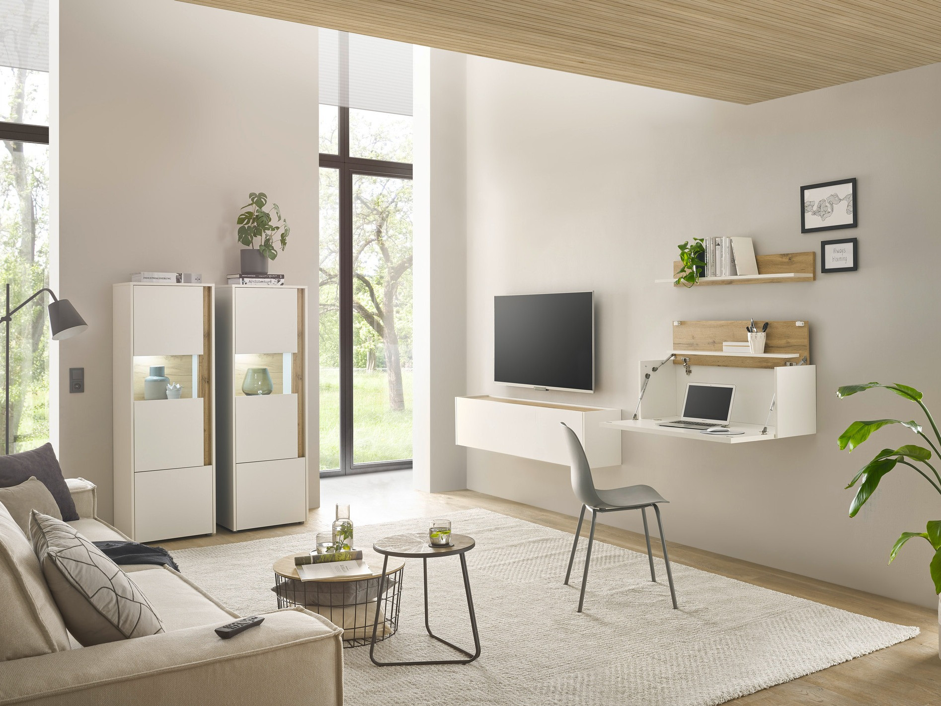 Σετ επίπλων σαλονιού Elbsori 136 (Άσπρο + Δρυς wotan)