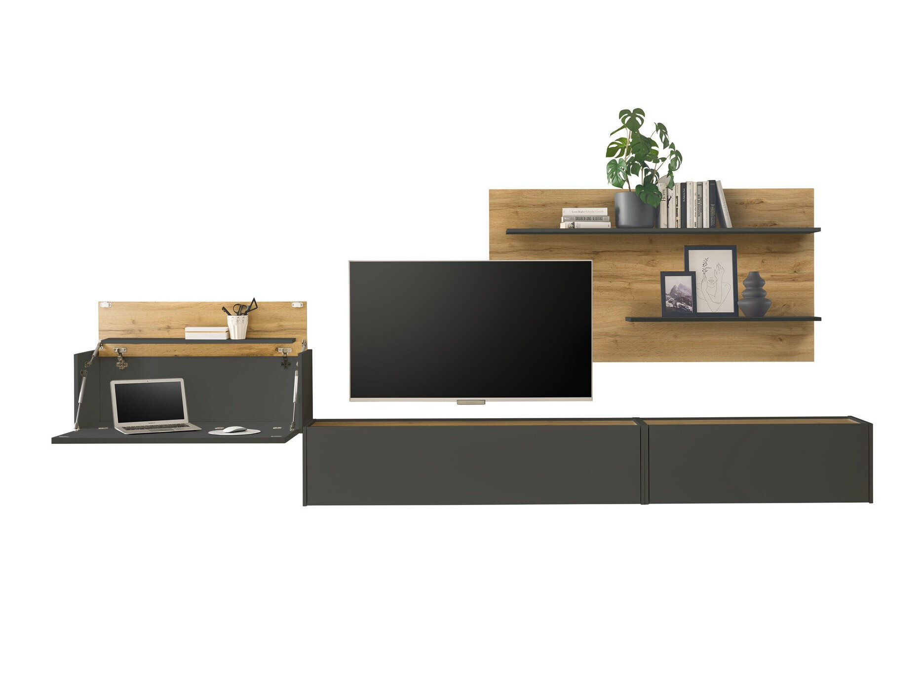 Σετ επίπλων σαλονιού Elbsori 137 (Ανθρακί + Δρυς wotan)