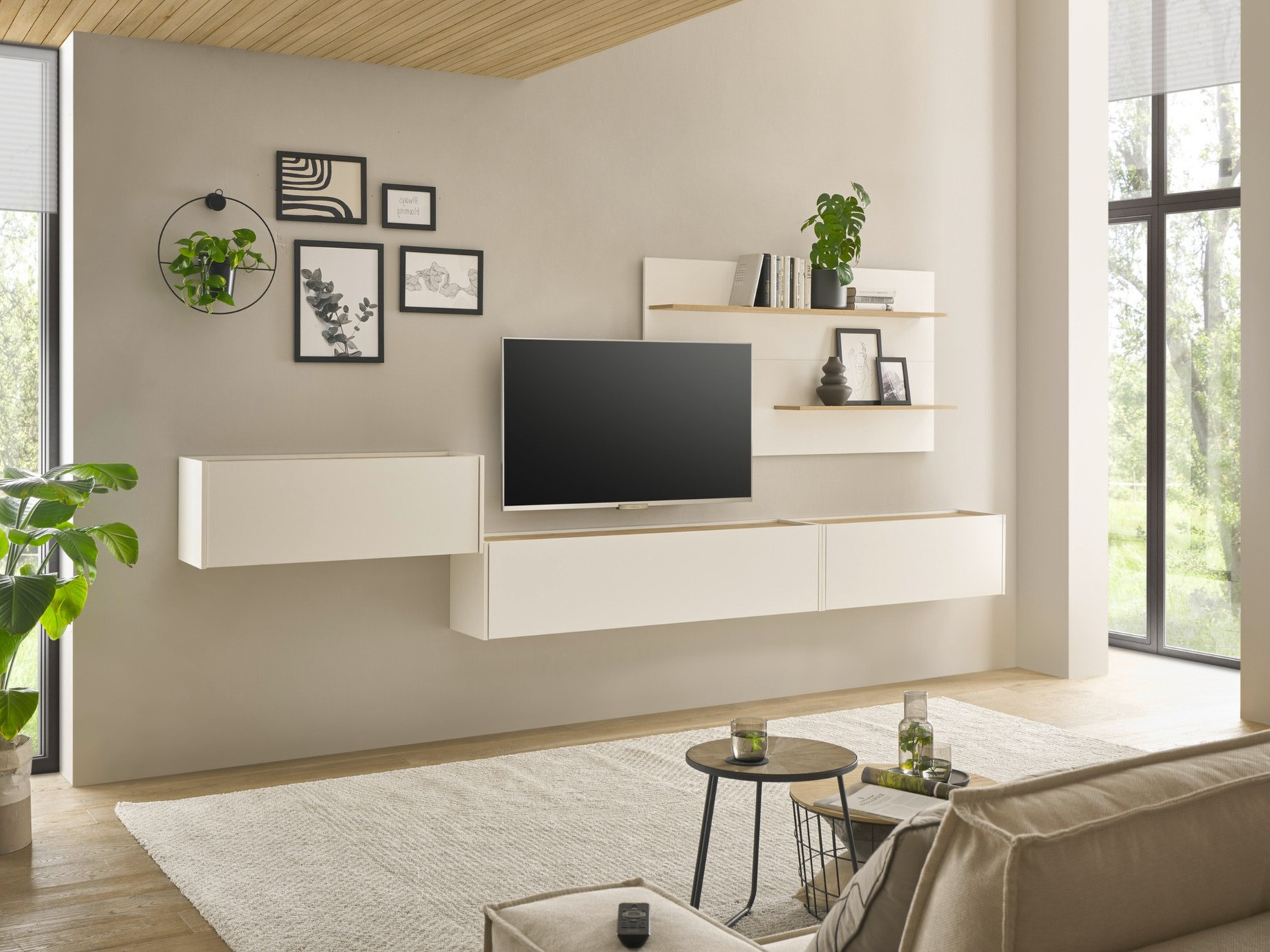 Σετ επίπλων σαλονιού Elbsori 137 (Άσπρο + Δρυς wotan)