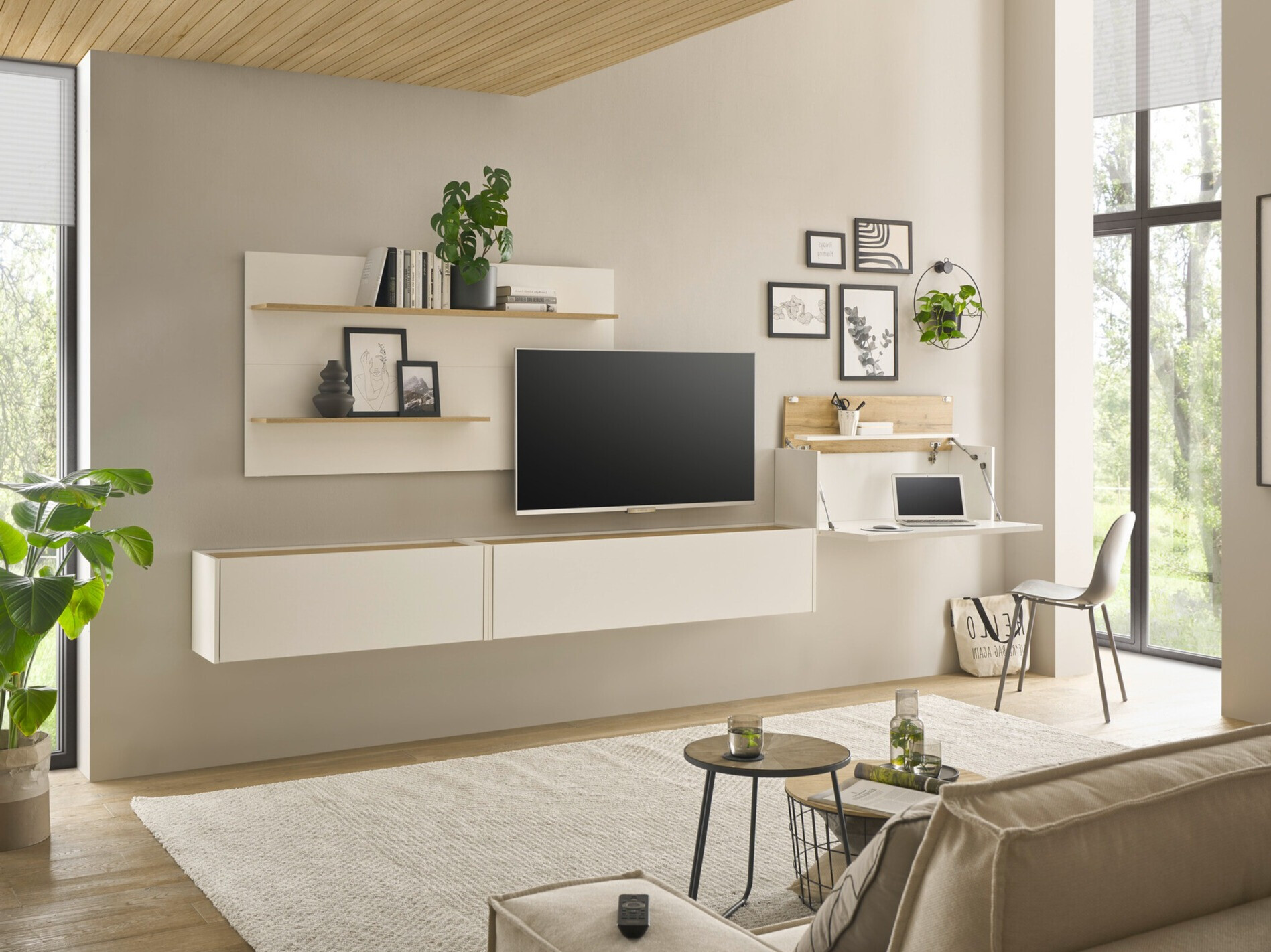 Σετ επίπλων σαλονιού Elbsori 137 (Άσπρο + Δρυς wotan)